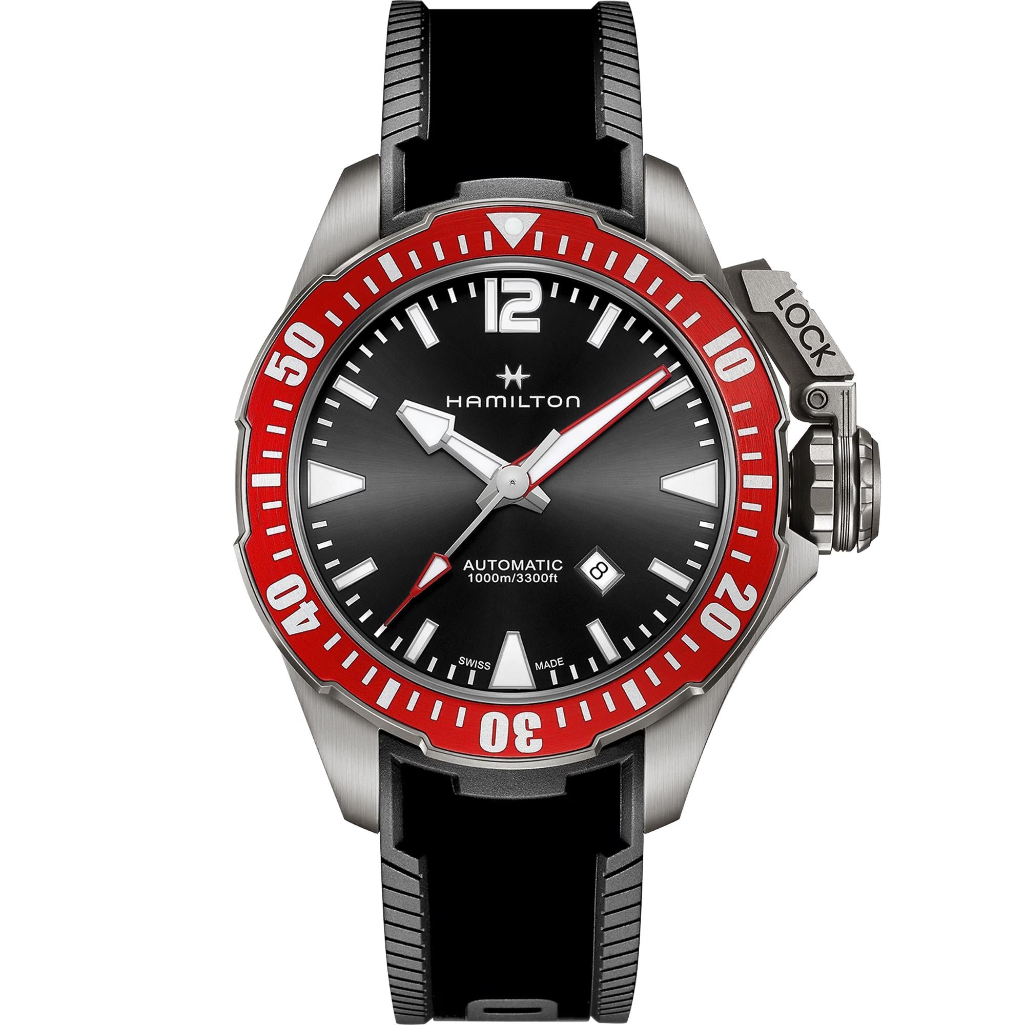 Hamilton Khaki Navy 46mm Black Dial Rubber Mens Automatic Watch H77805335