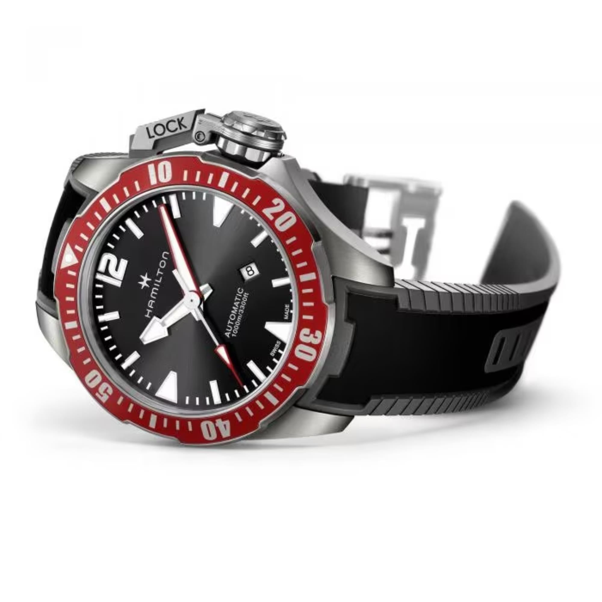Hamilton Khaki Navy 46mm Black Dial Rubber Mens Automatic Watch H77805335