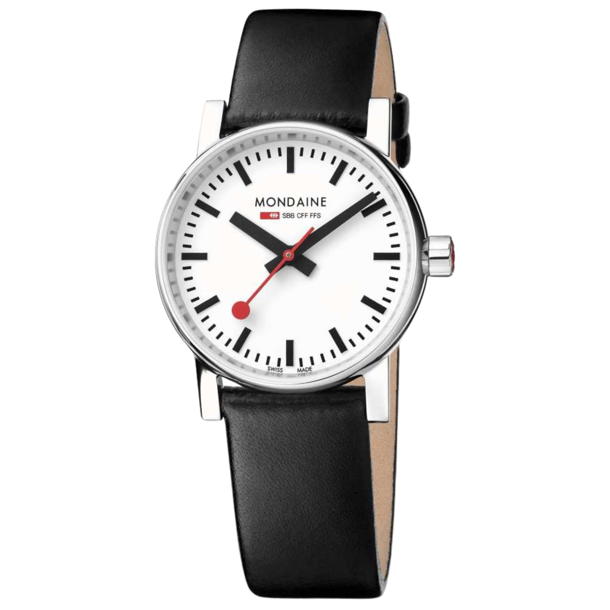 Mondaine Evo2 30mm Weißes Zifferblatt Leder Damen Quarz Uhr MSE.30110.LBV