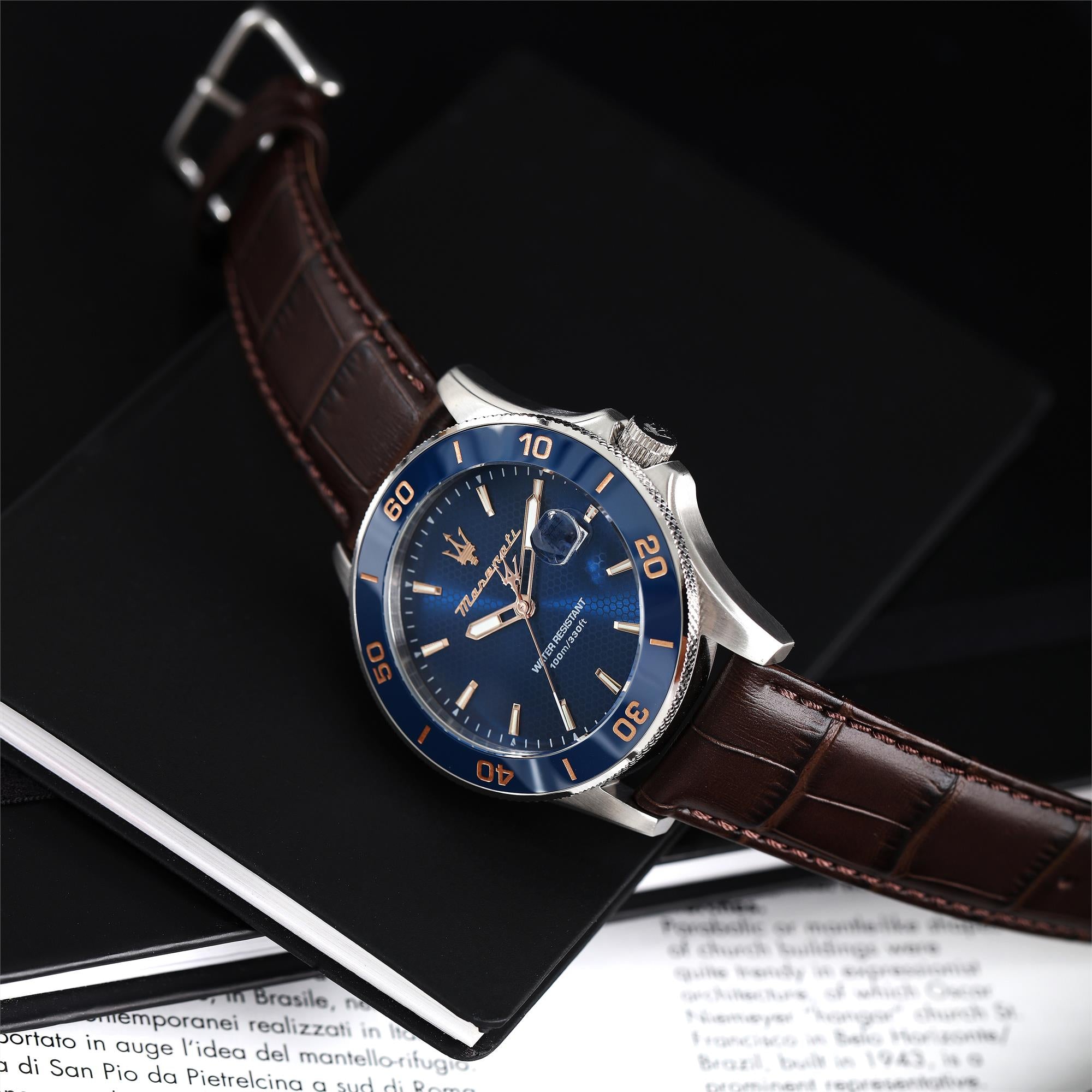 Maserati Competizione Quartz Blue Dial Leather Strap Men’s Watch R8851100004