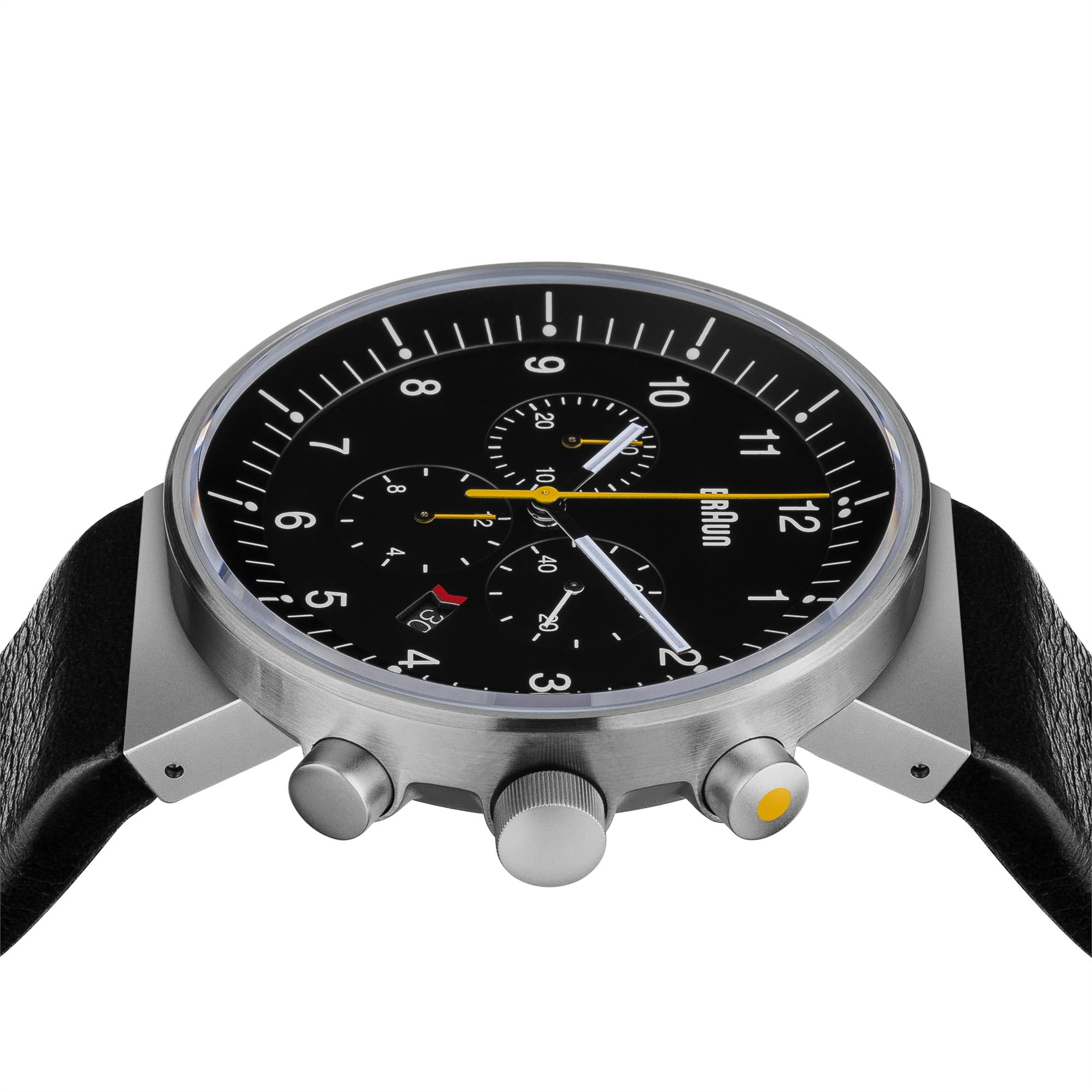 Braun Prestige Quartz Black Dial Black Leather Strap Men’s Watch BN0095SLG