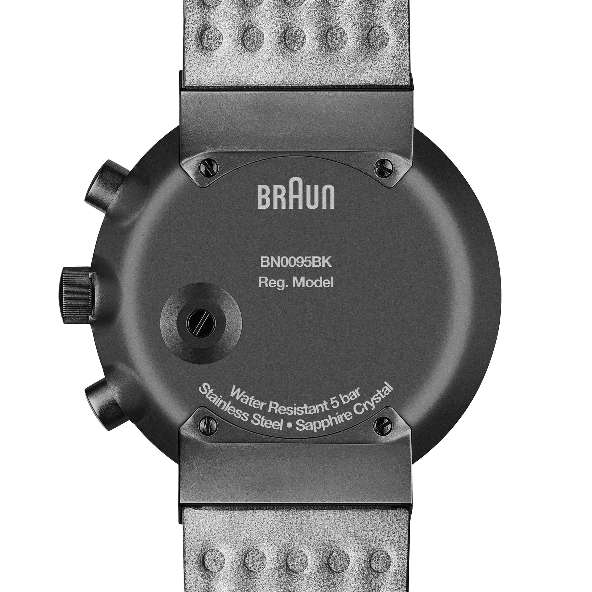 Braun Prestige Chronograph Quartz Black Dial Leather Strap Men's Watch BN0095BKG