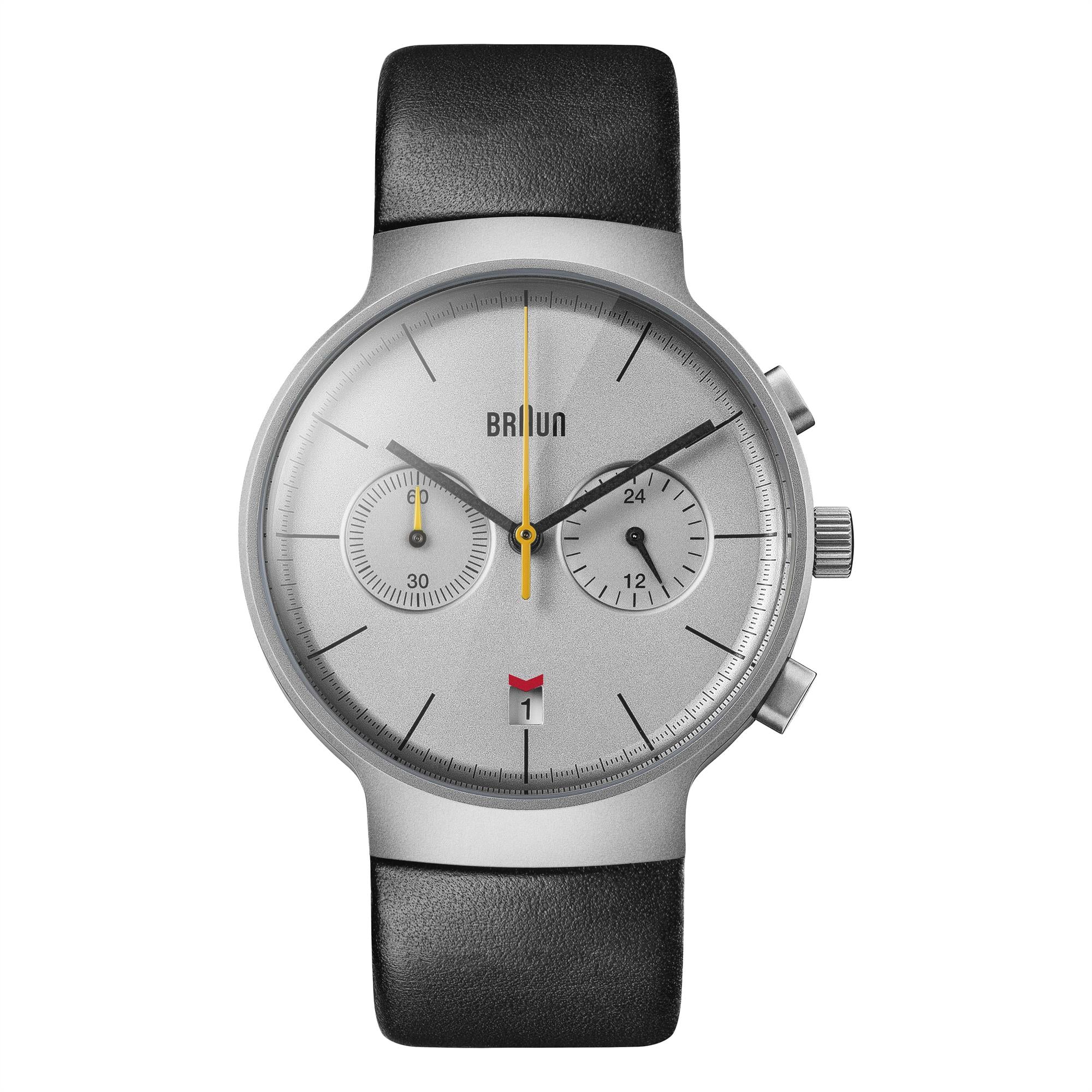 Braun Classic Quartz Silver Dial Black Leather Strap Men’s Watch BN0265SLBKG