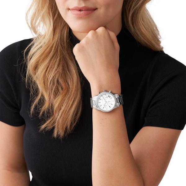 Michael Kors Bryant Chronograph Silbernes Zifferblatt Edelstahlarmband Silbernes Zifferblatt Damenuhr MK6428