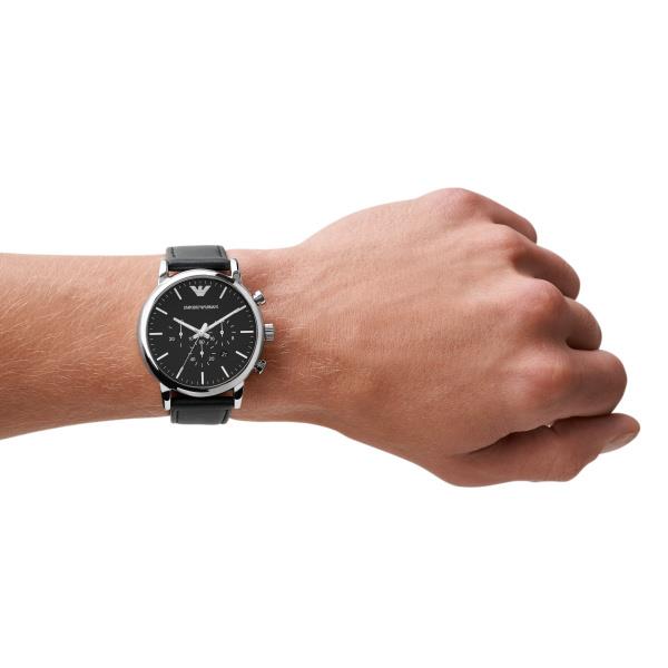 Emporio Armani Luigi 46mm Chronograph Schwarzes Zifferblatt Leder Herren Quarz Uhr AR1828