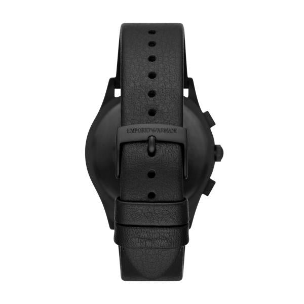Emporio Armani Paolo 42mm Chronograph Black Dial Leather Mens Quartz Watch and Bracelet Gift Set AR80070SET