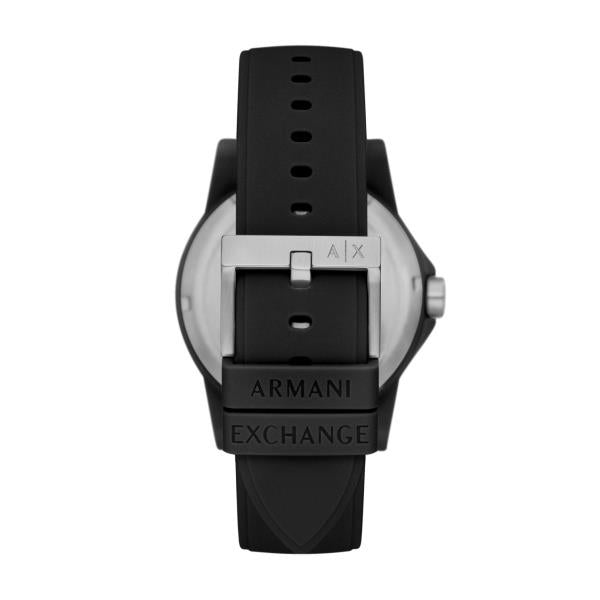 Armani Exchange Outerbanks 44mm Schwarzes Zifferblatt Silikon Herren Quarz Uhr AX2533