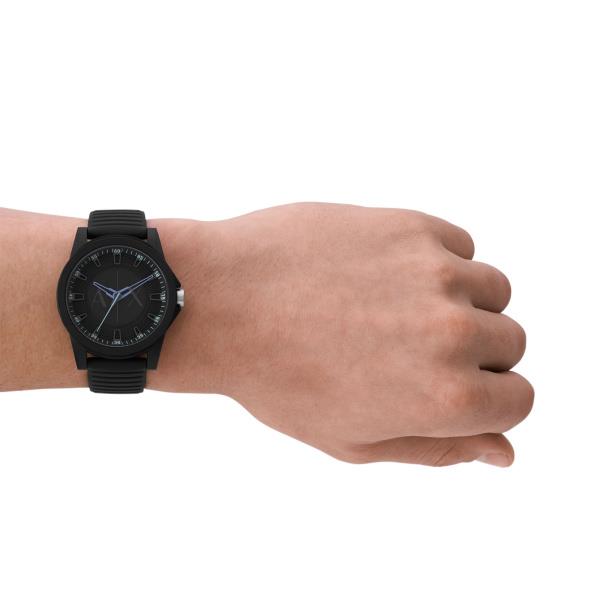 Armani Exchange Outerbanks 44mm Schwarzes Zifferblatt Silikon Herren Quarz Uhr AX2533