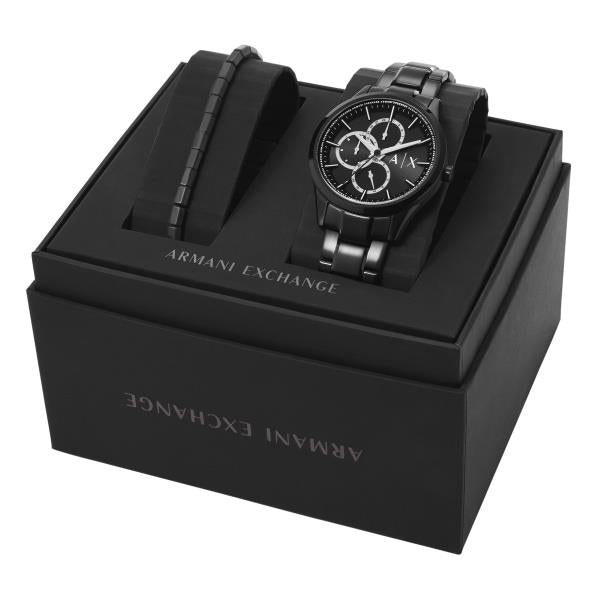 Armani Exchange Dante 42mm Chronograph Black Dial Steel Mens Quartz Watch AX7154SET