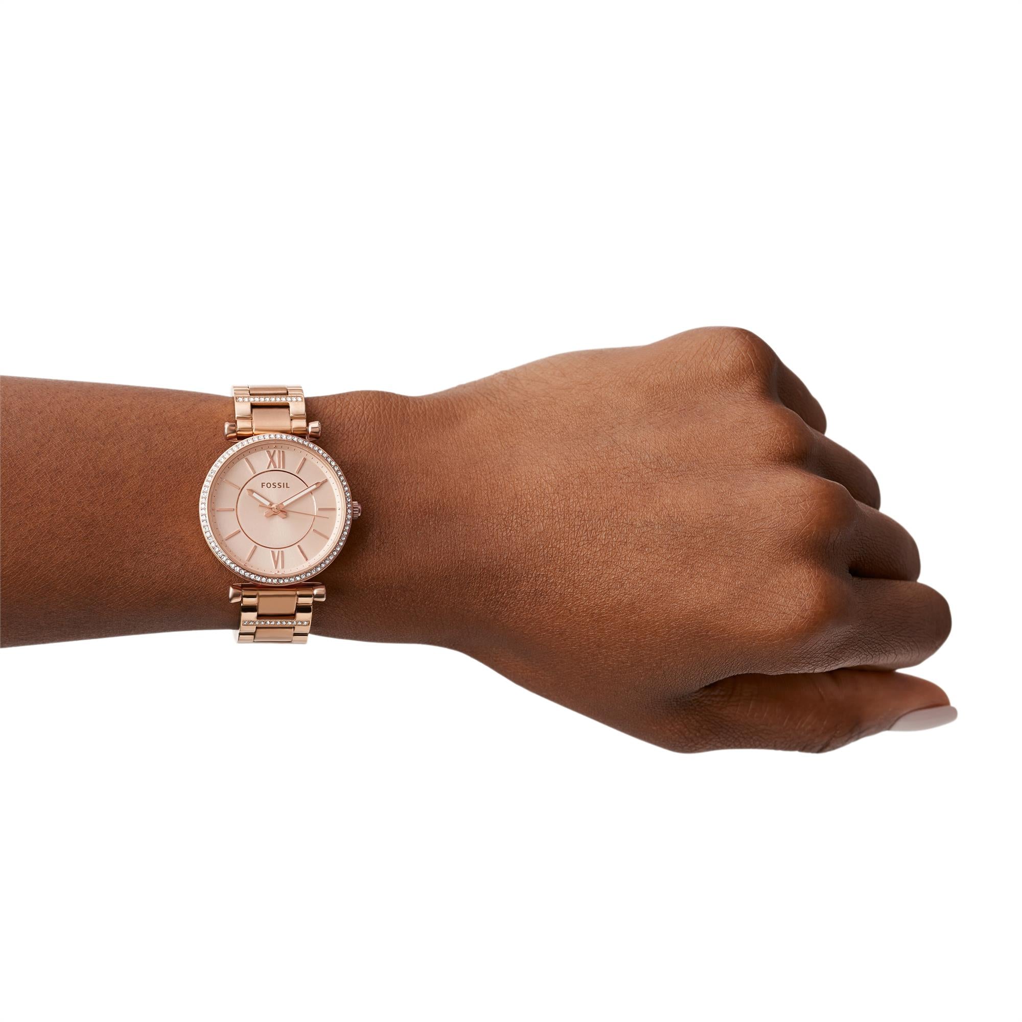 Fossil Carlie 35mm Rose Gold Dial Steel Ladies Quartz Watch ES4301