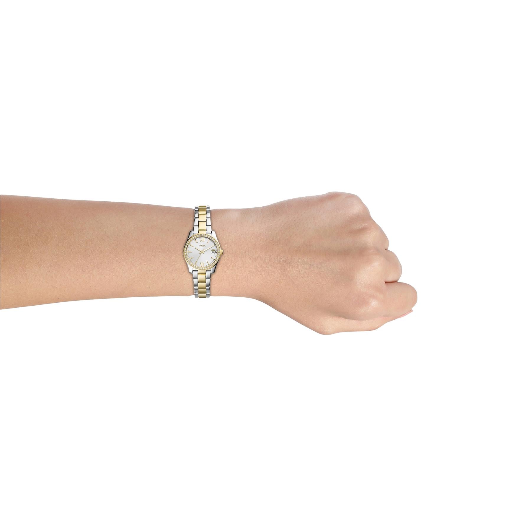 Fossil Scarlette 33mm Gold Dial Steel Ladies Quartz Watch ES4319