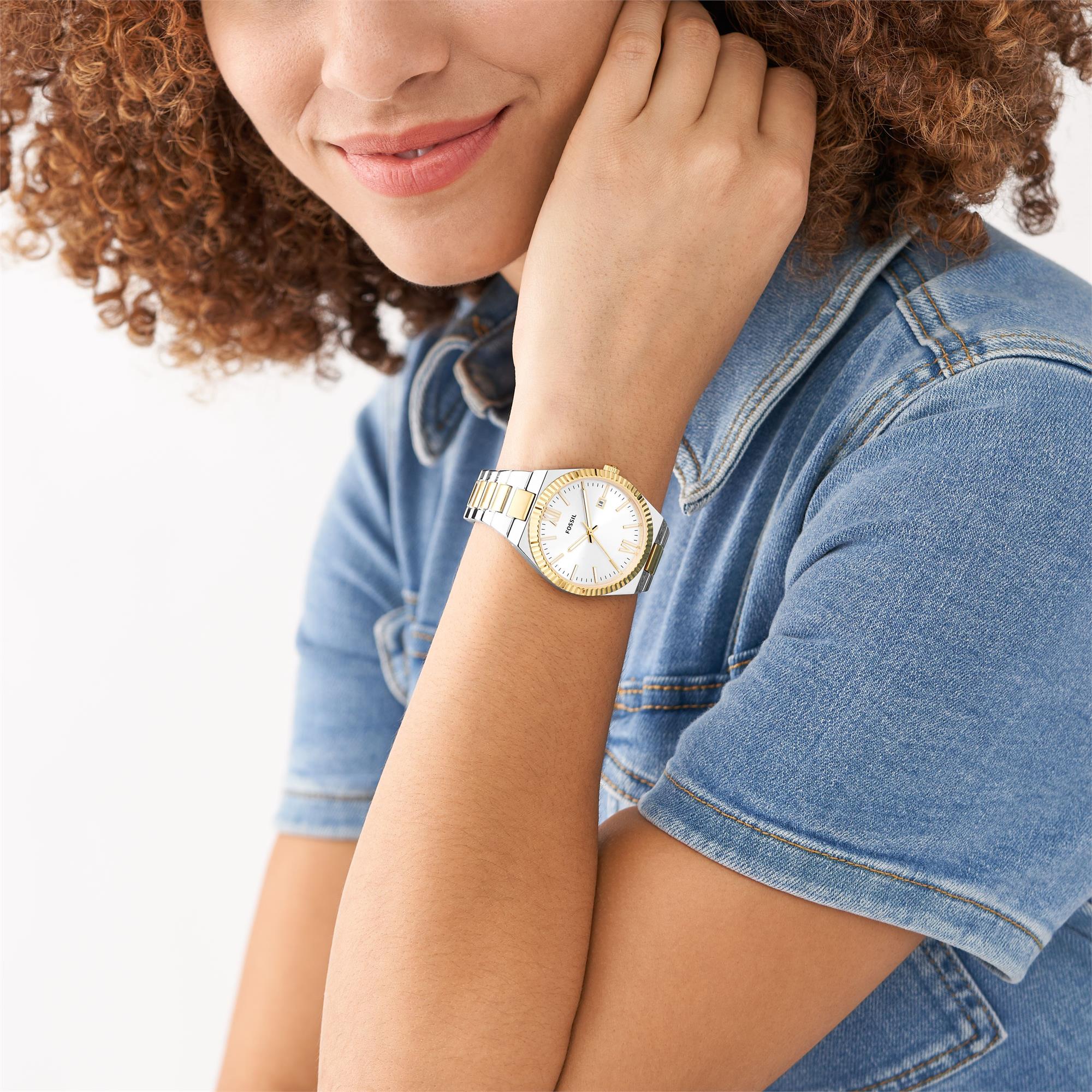 Fossil Scarlette 38mm Silver Dial Steel Ladies Quartz Watch ES5259