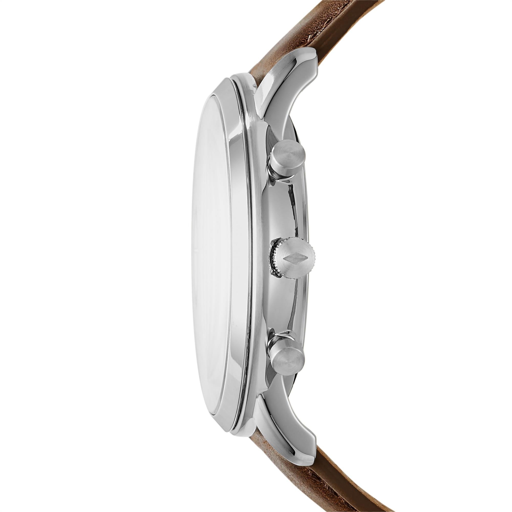 Fossil Neutra 44mm Chronograph Creme Zifferblatt Leder Herren Quarz Uhr FS5380