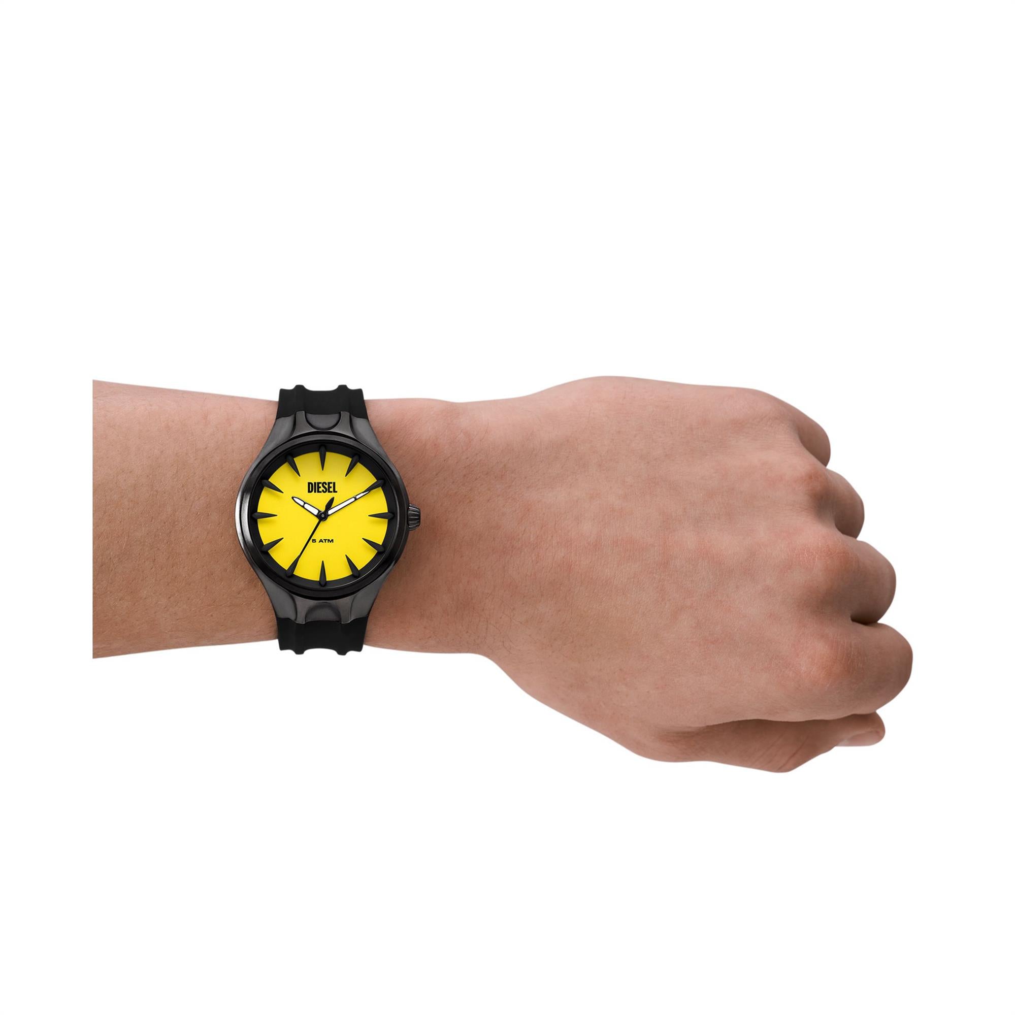 Diesel Streamline 44mm Yellow Dial Silicone Mens Quartz Watch DZ2201