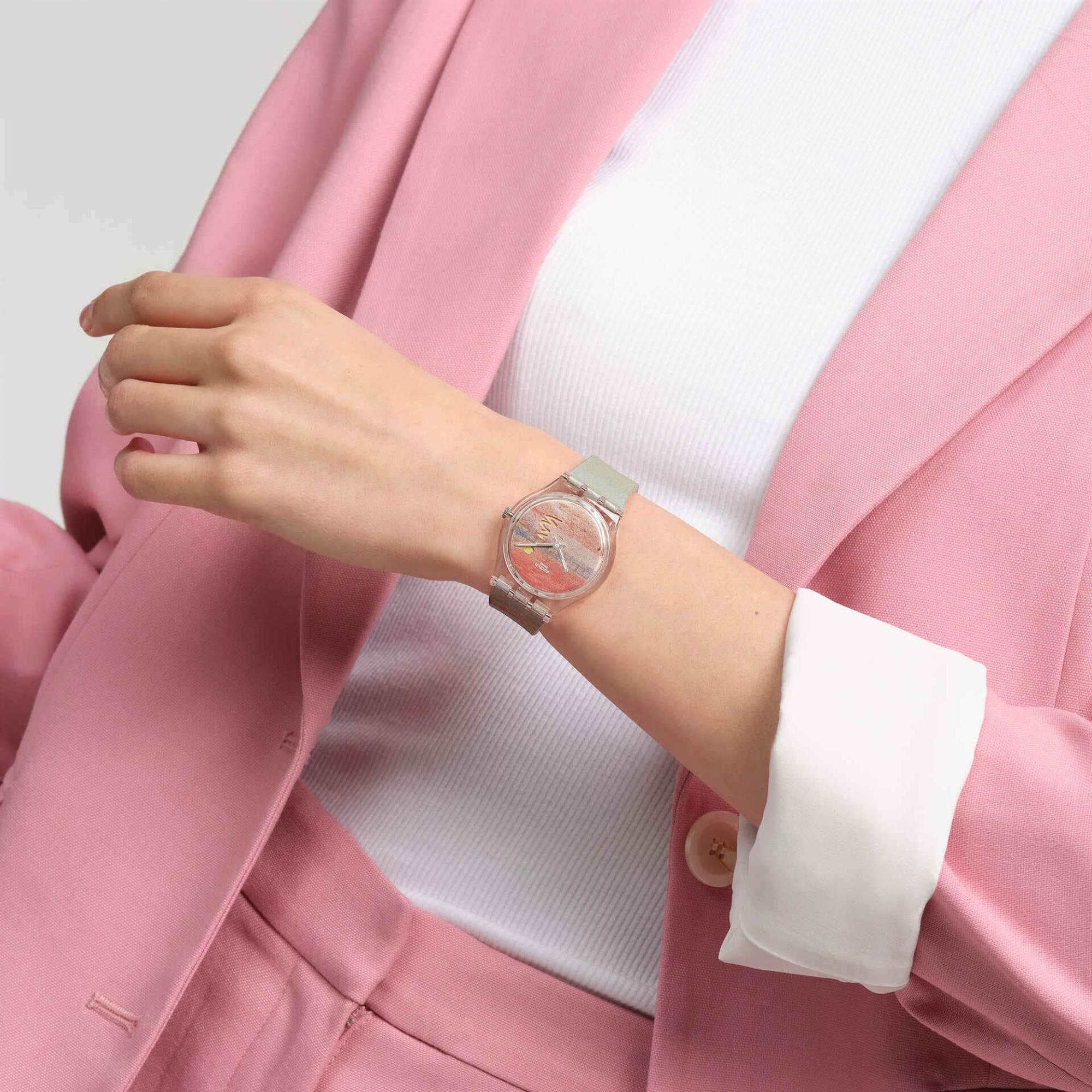 Swatch Turner's Scarlet Sunset Pink Dial Silicone Strap Watch SO28Z700C