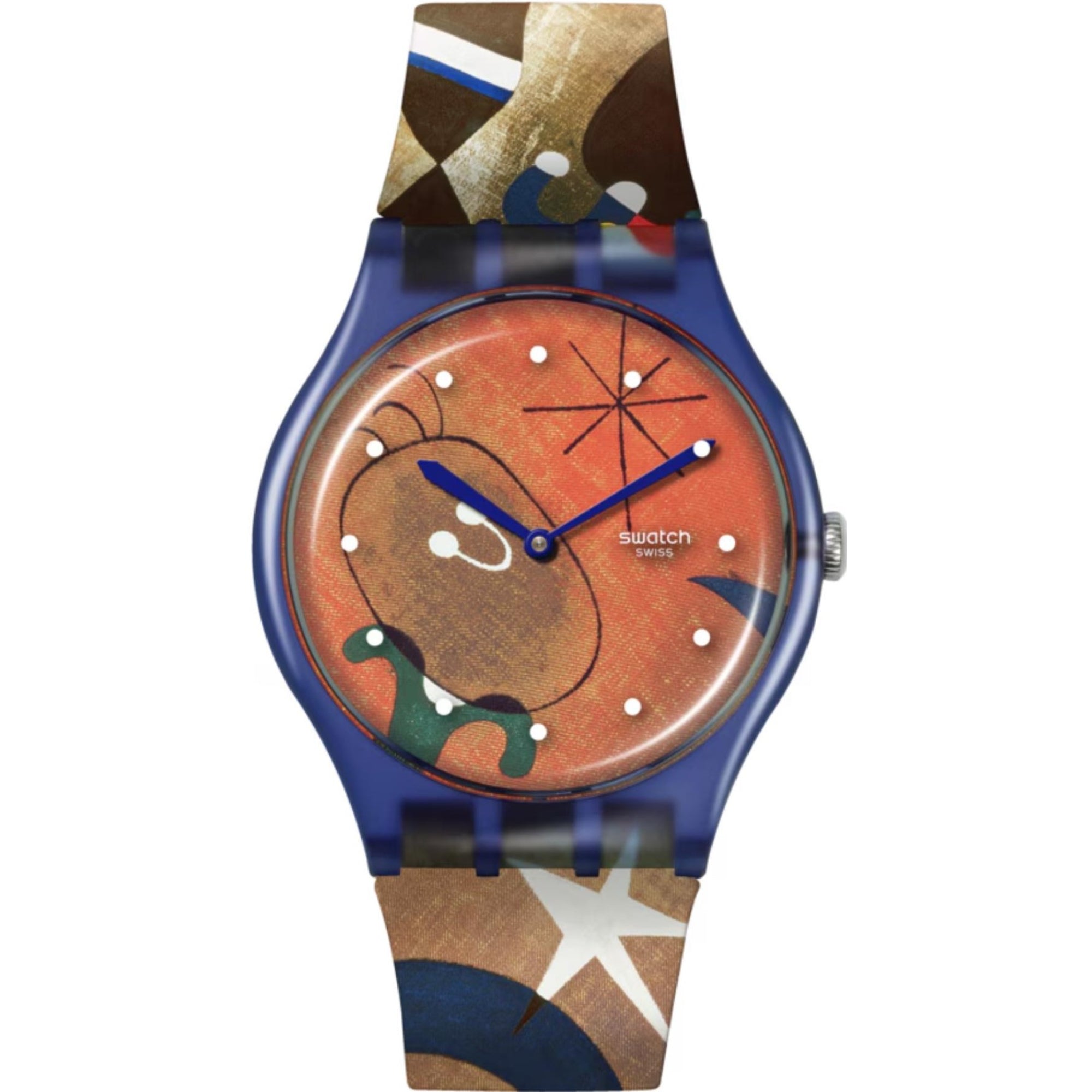 Swatch Miro's Frauen & Vogel im Mondlicht Blaues Zifferblatt Silikonarmband Uhr SO29Z136C
