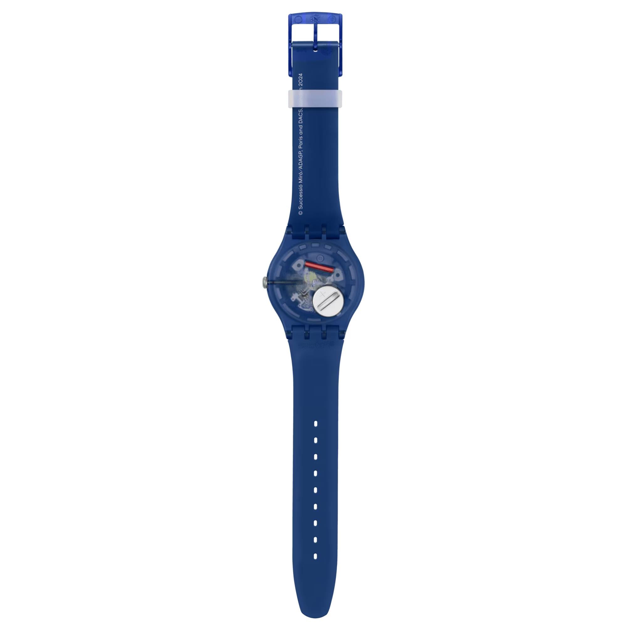 Swatch Miro's Frauen & Vogel im Mondlicht Blaues Zifferblatt Silikonarmband Uhr SO29Z136C