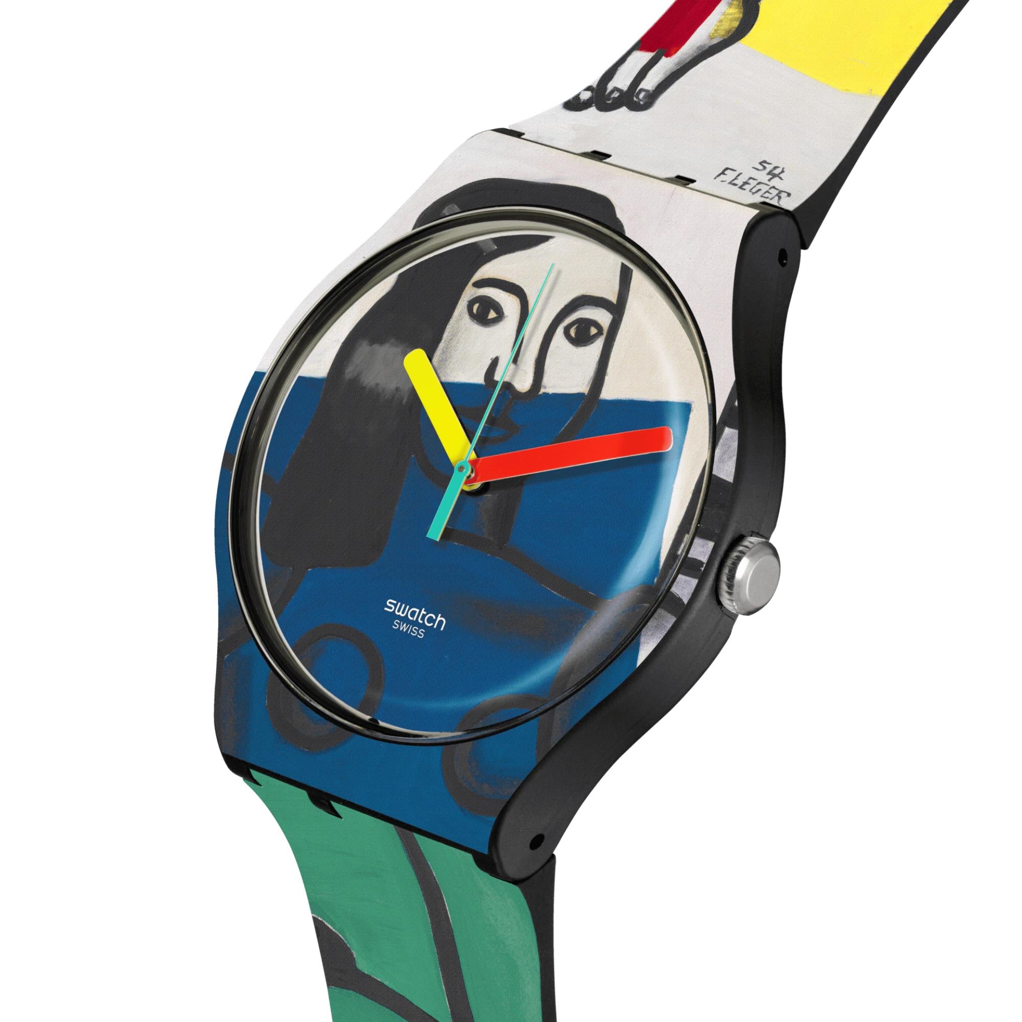 Swatch Leger's Two Women Holding Flowers Silicone Strap Watch SUOZ363C
