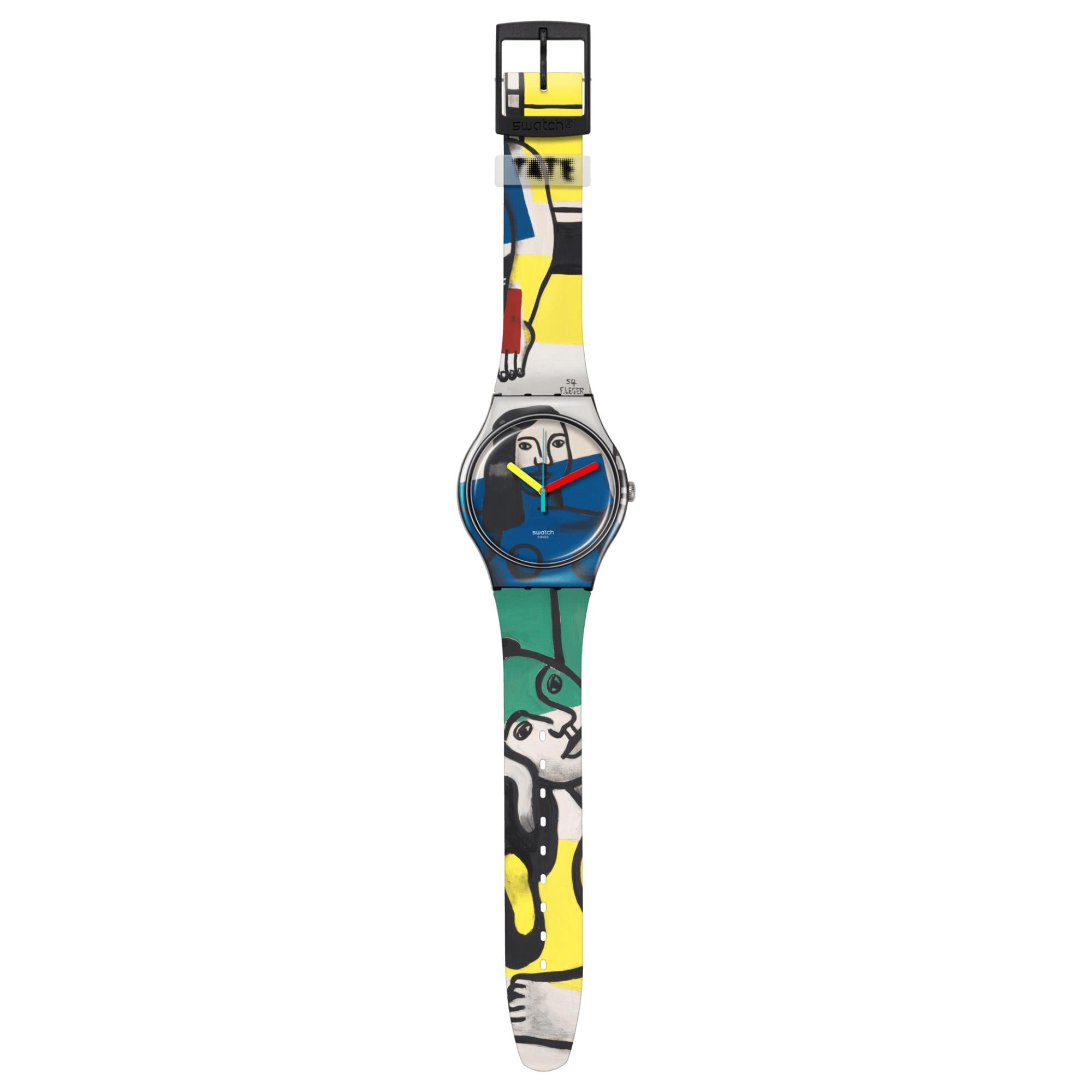 Swatch Leger's Two Women Holding Flowers Silicone Strap Watch SUOZ363C