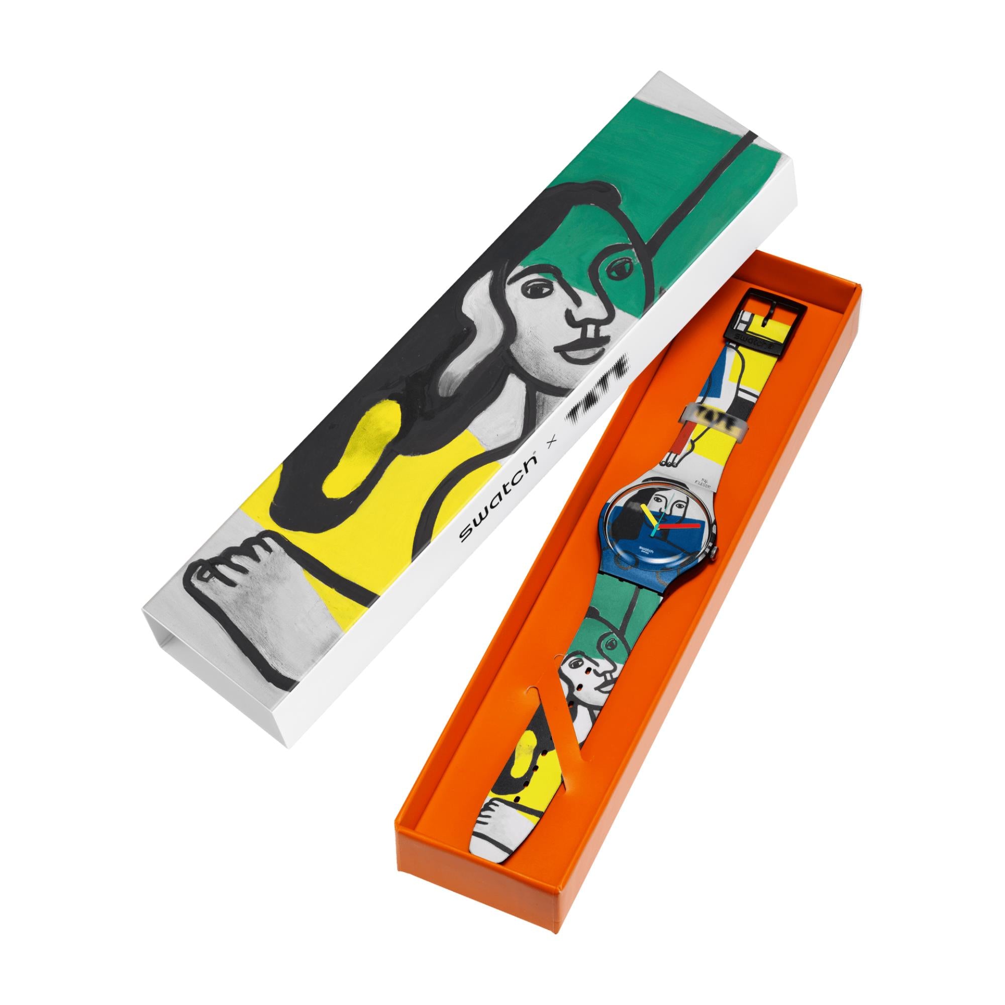 Swatch Leger's Two Women Holding Flowers Silicone Strap Watch SUOZ363C