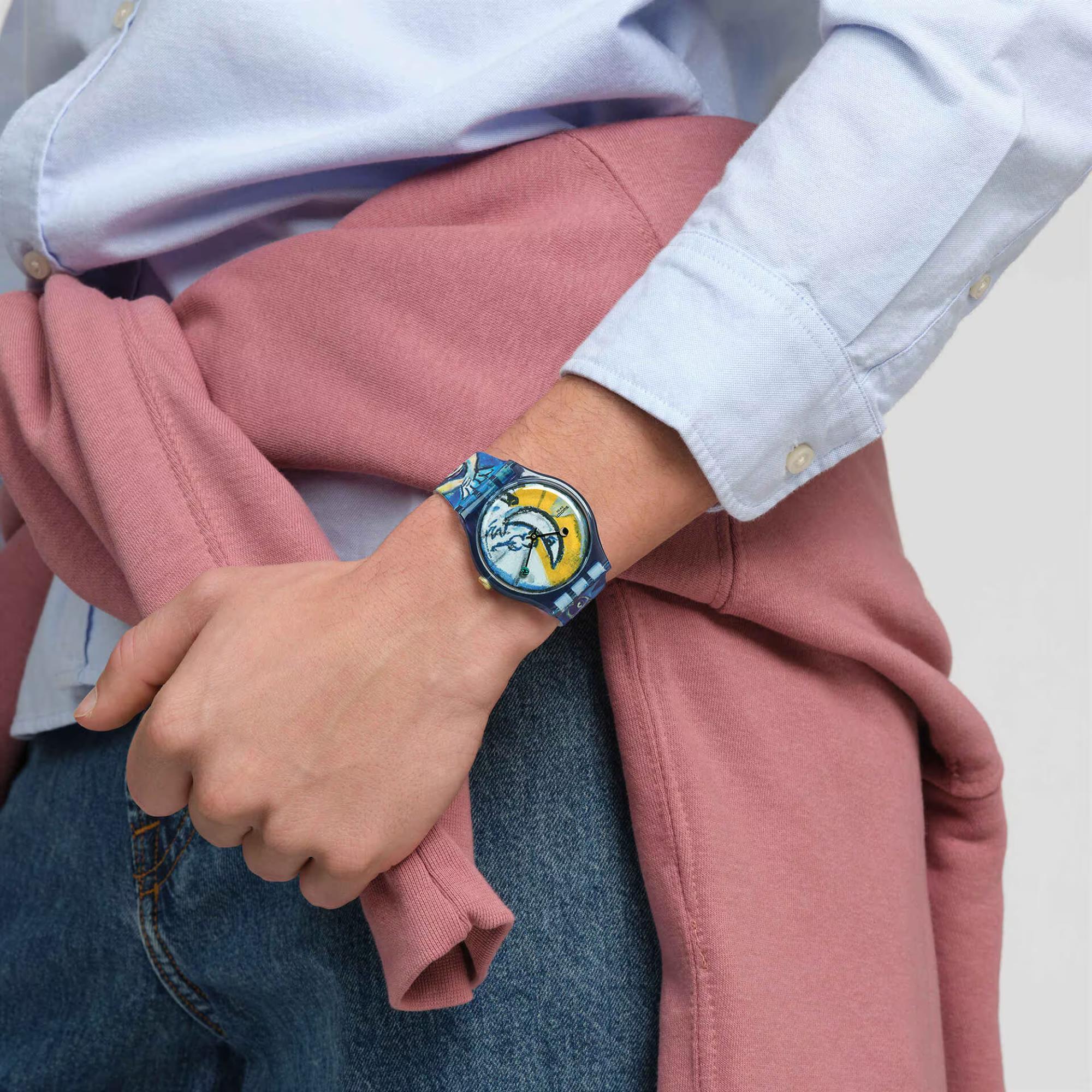 Swatch Chagall's Blue Circus Blue Dial Silicone Strap Watch SUOZ365C