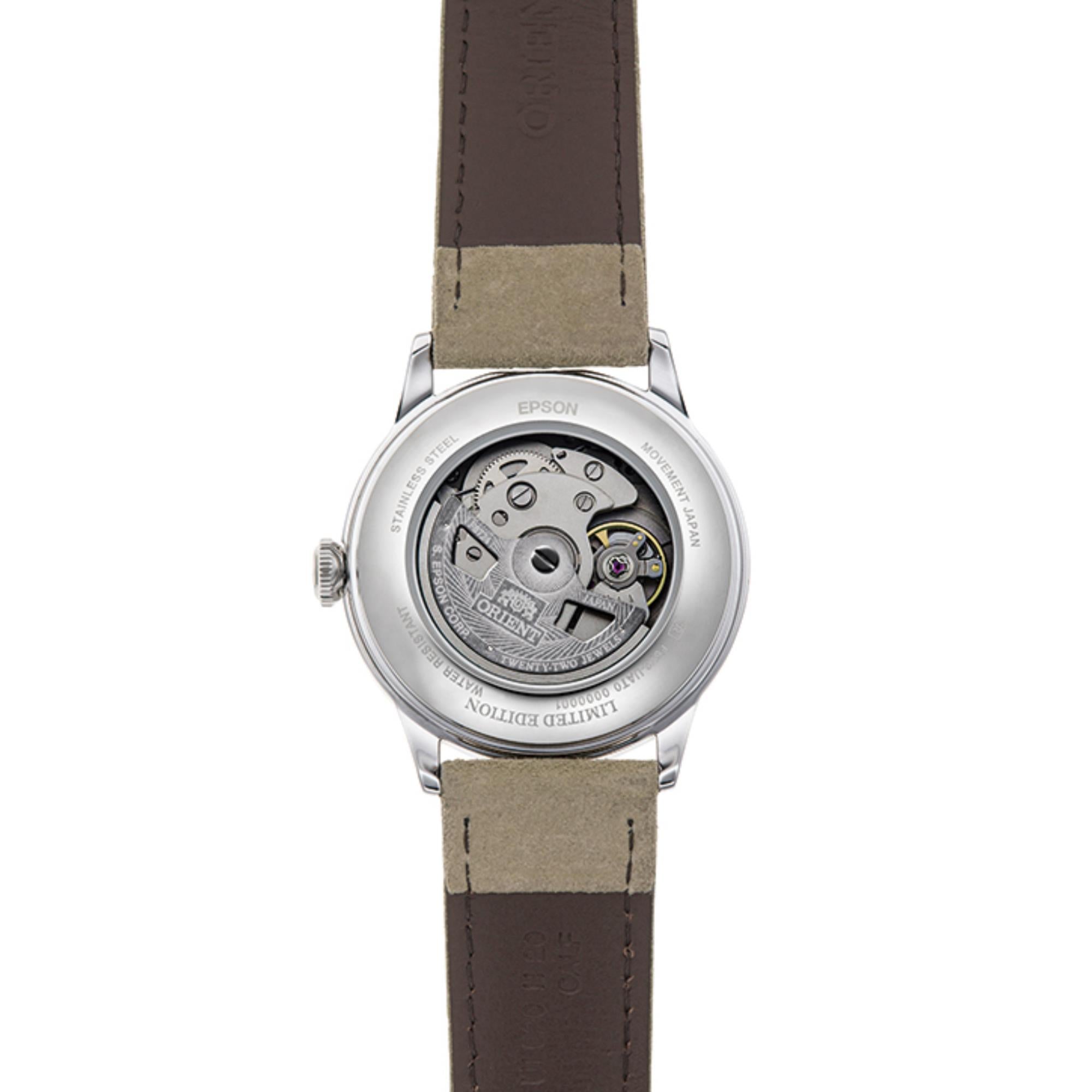 Orient Bambino 38mm Ex-Display Version 7 Graues Zifferblatt Leder Herren Automatik Uhr RA-AC0M07N10B