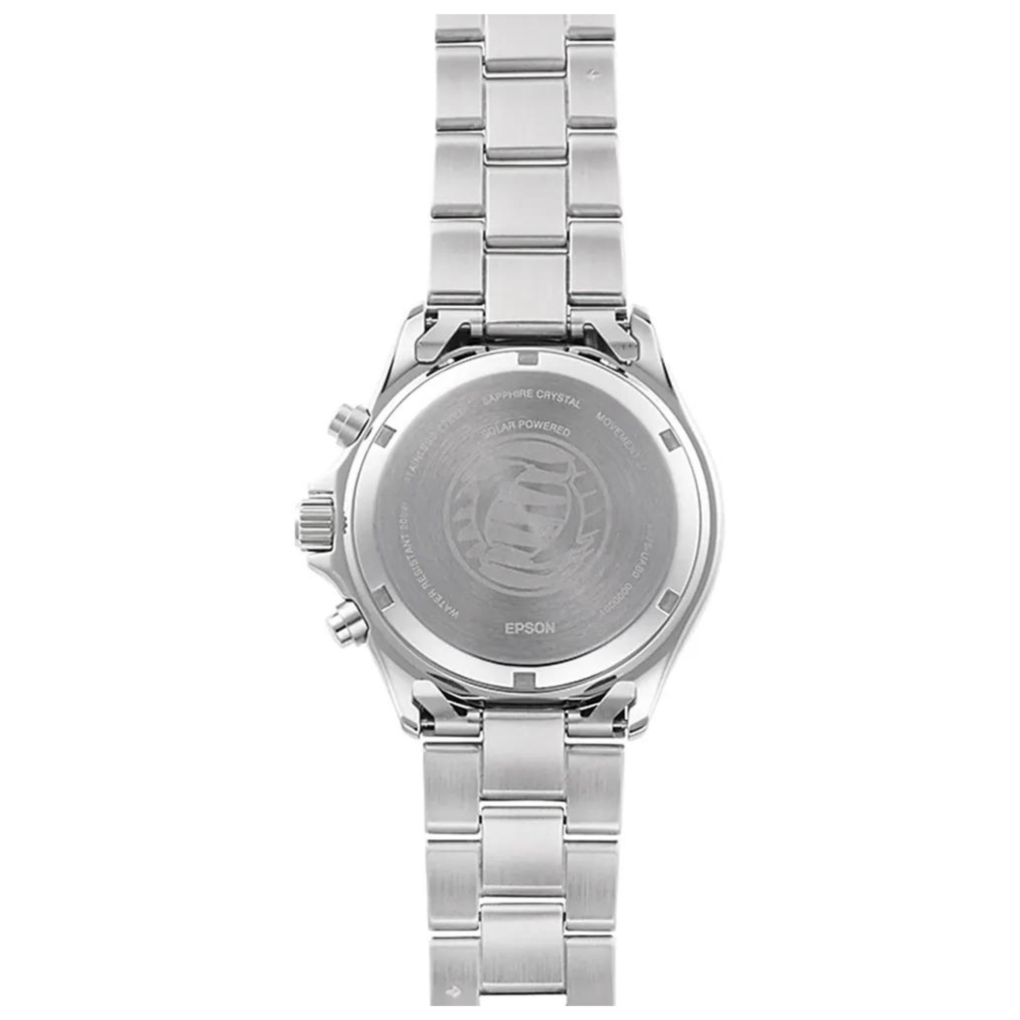 Orient Mako 43mm Solar Ex-Display Chronograph White Dial Steel Mens Quartz Watch RA-TX0203S10B