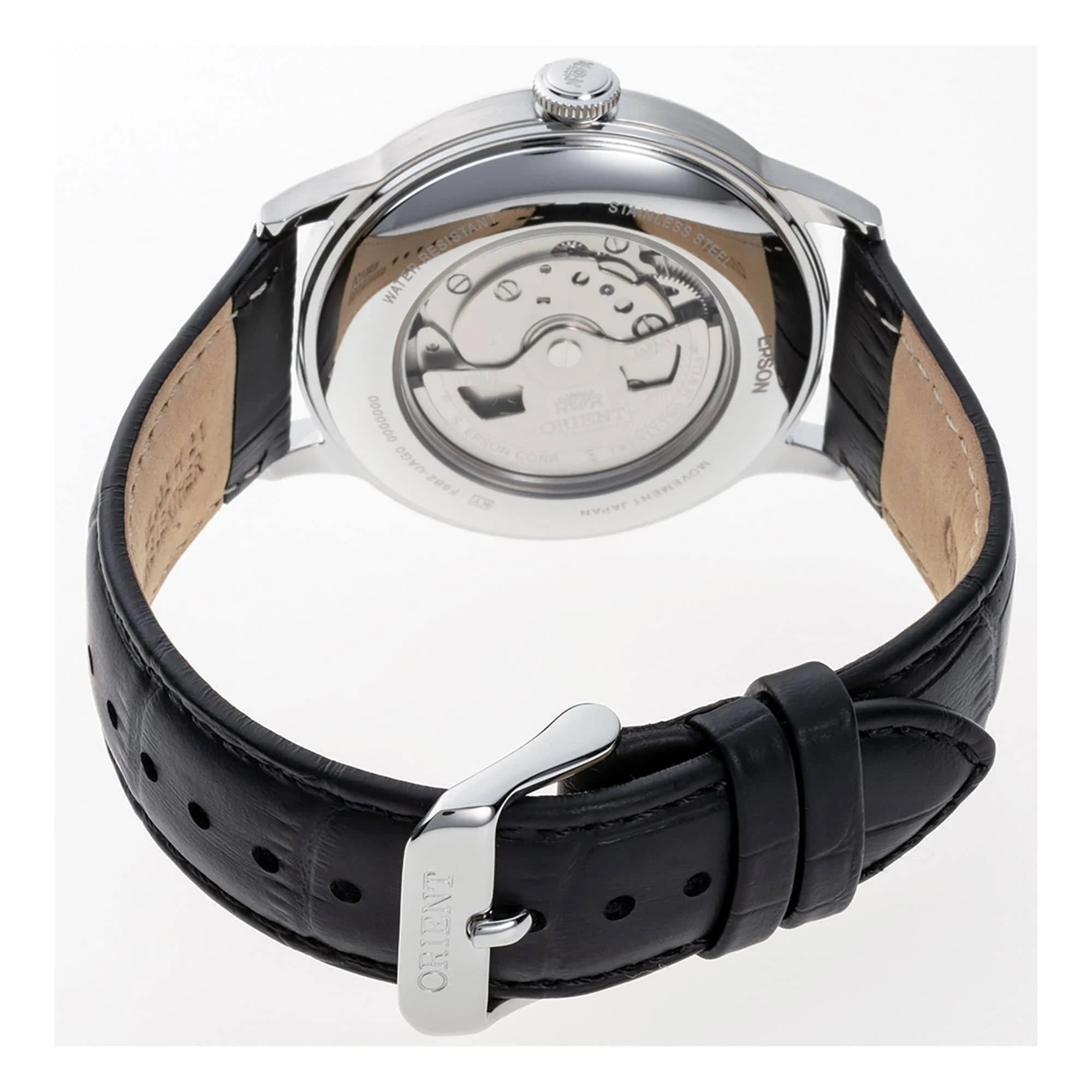 Orient Bambino 40mm Ex-Display Day Date White Dial Leather Mens Automatic Watch RA-AK0701S10B
