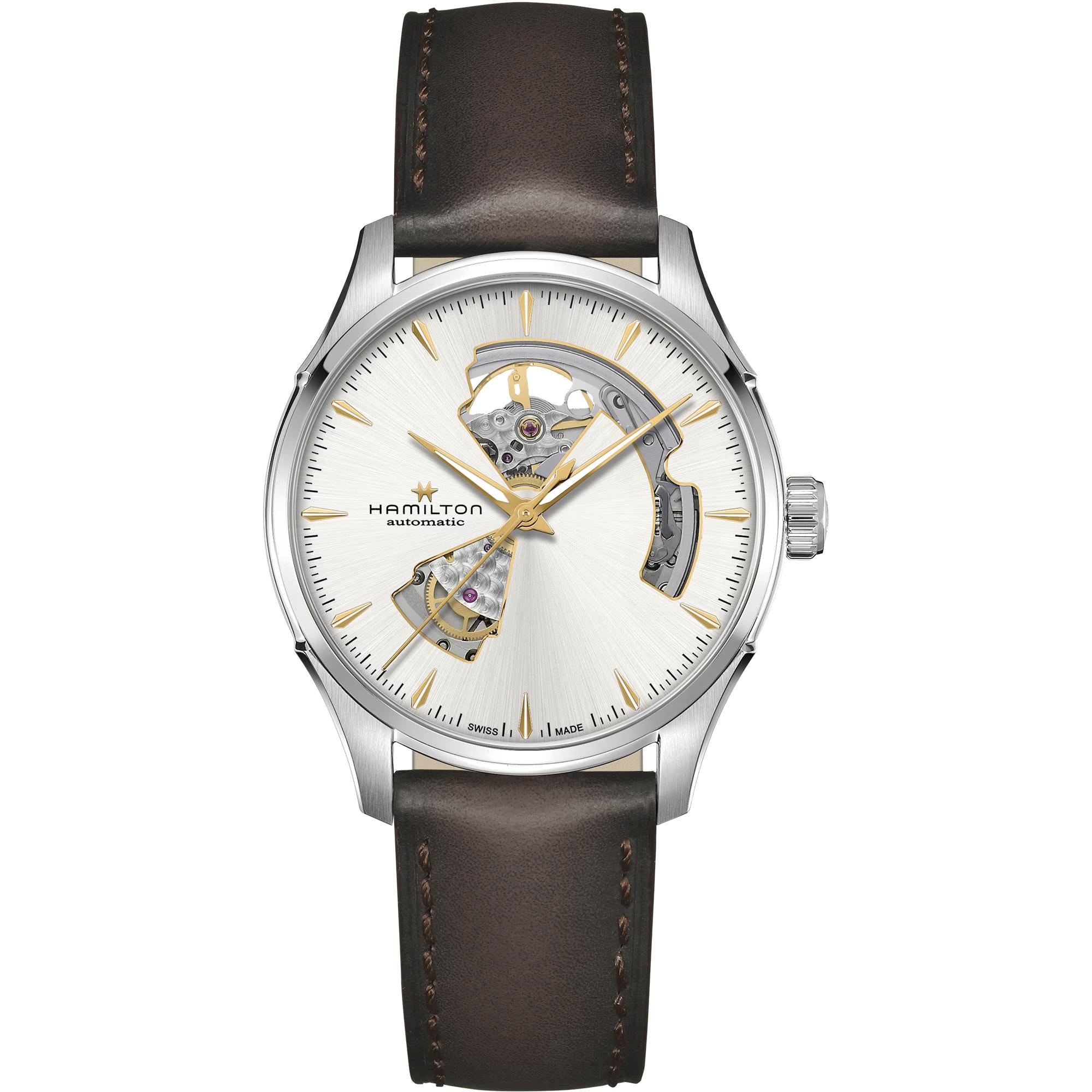 Hamilton Jazzmaster 40mm Open Heart Silver Dial Leather Mens Automatic Watch H32675551