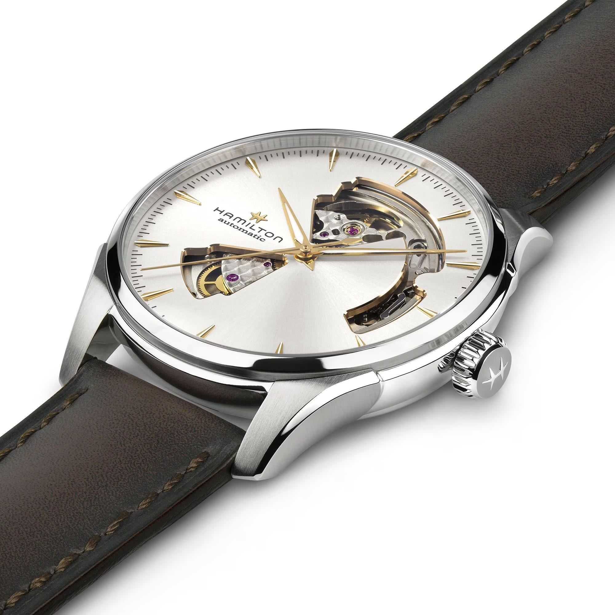 Hamilton Jazzmaster 40mm Open Heart Silver Dial Leather Mens Automatic Watch H32675551