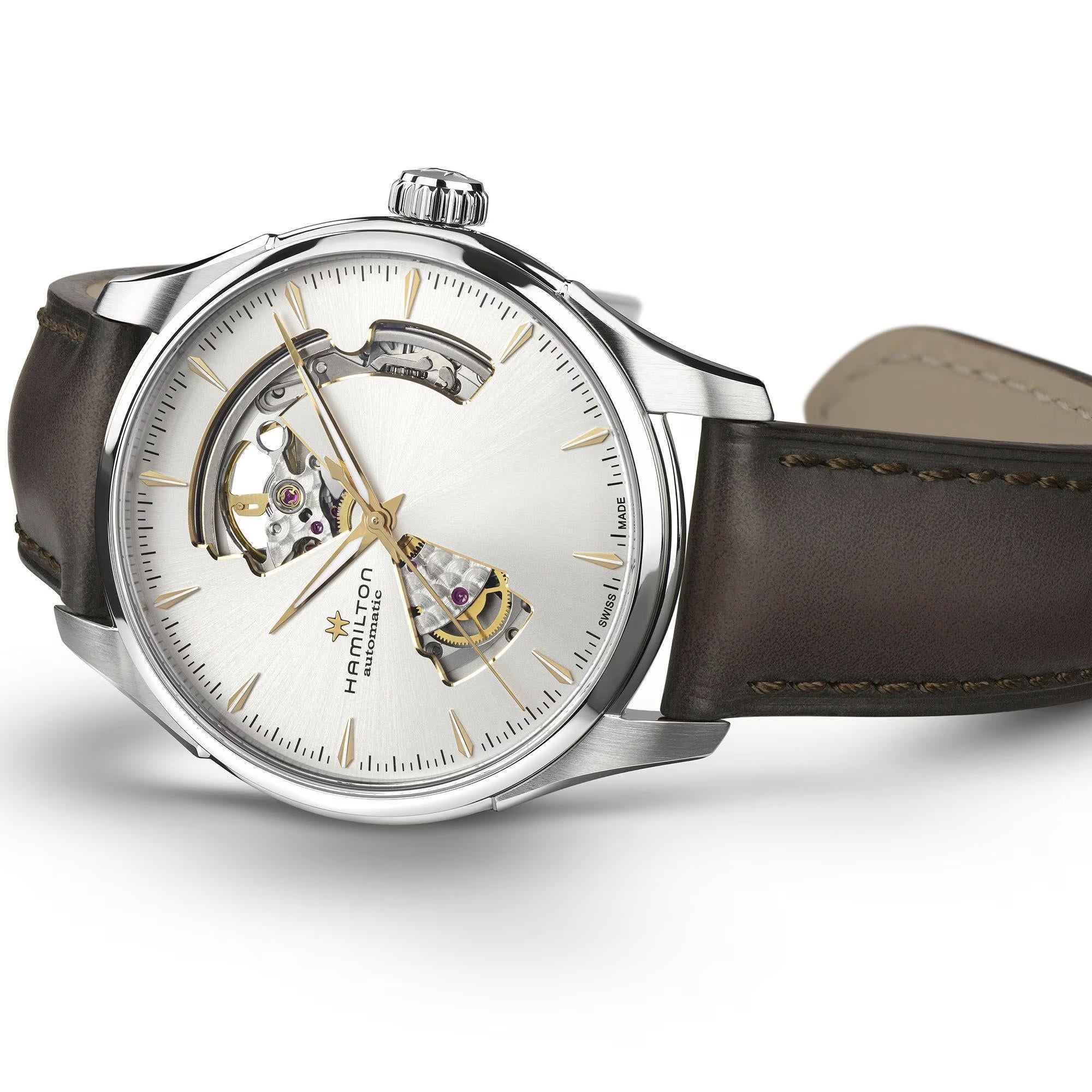 Hamilton Jazzmaster 40mm Open Heart Silver Dial Leather Mens Automatic Watch H32675551