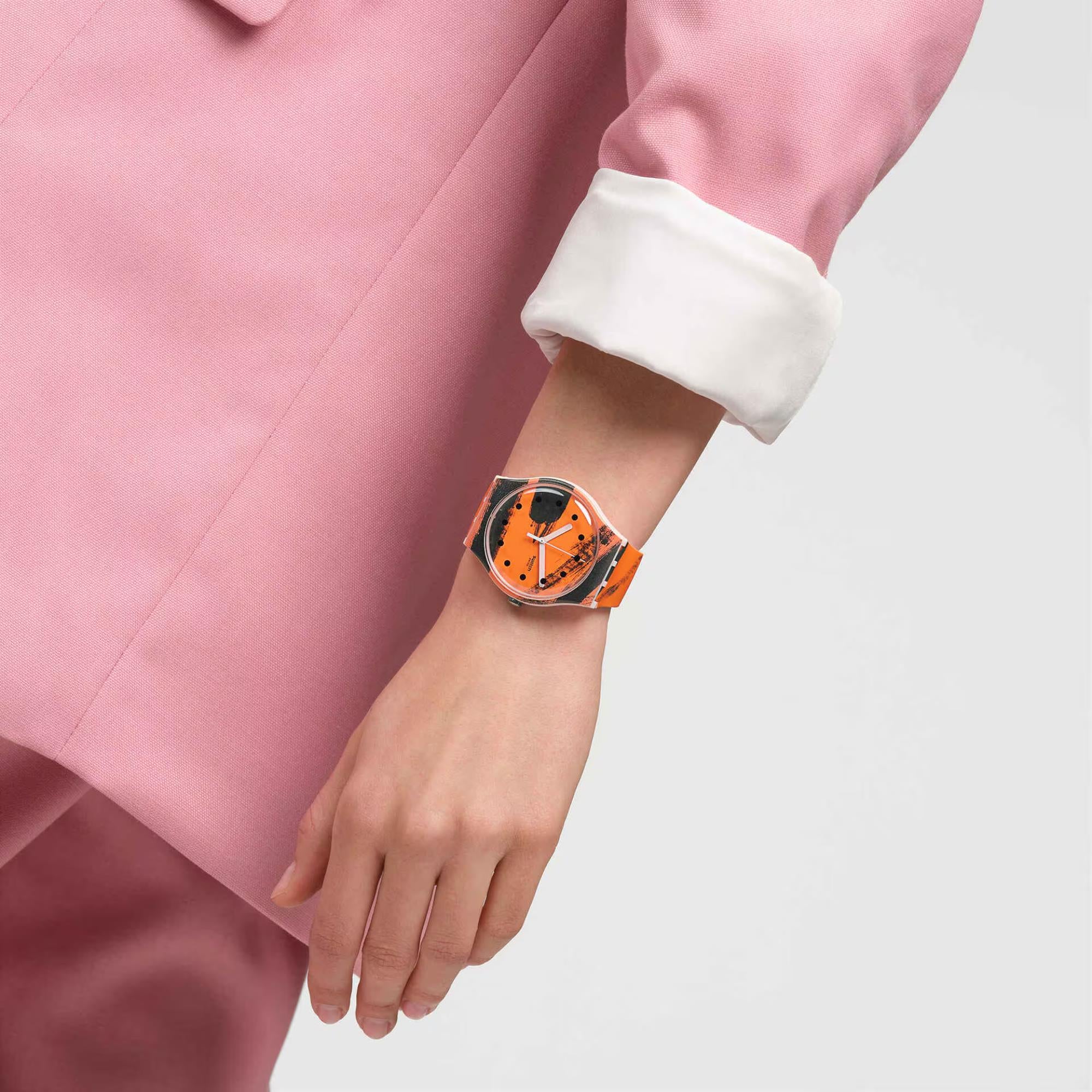 Swatch Barns-Graham's Orange und Rot auf Pink Silikonarmband Uhr SUOZ362C