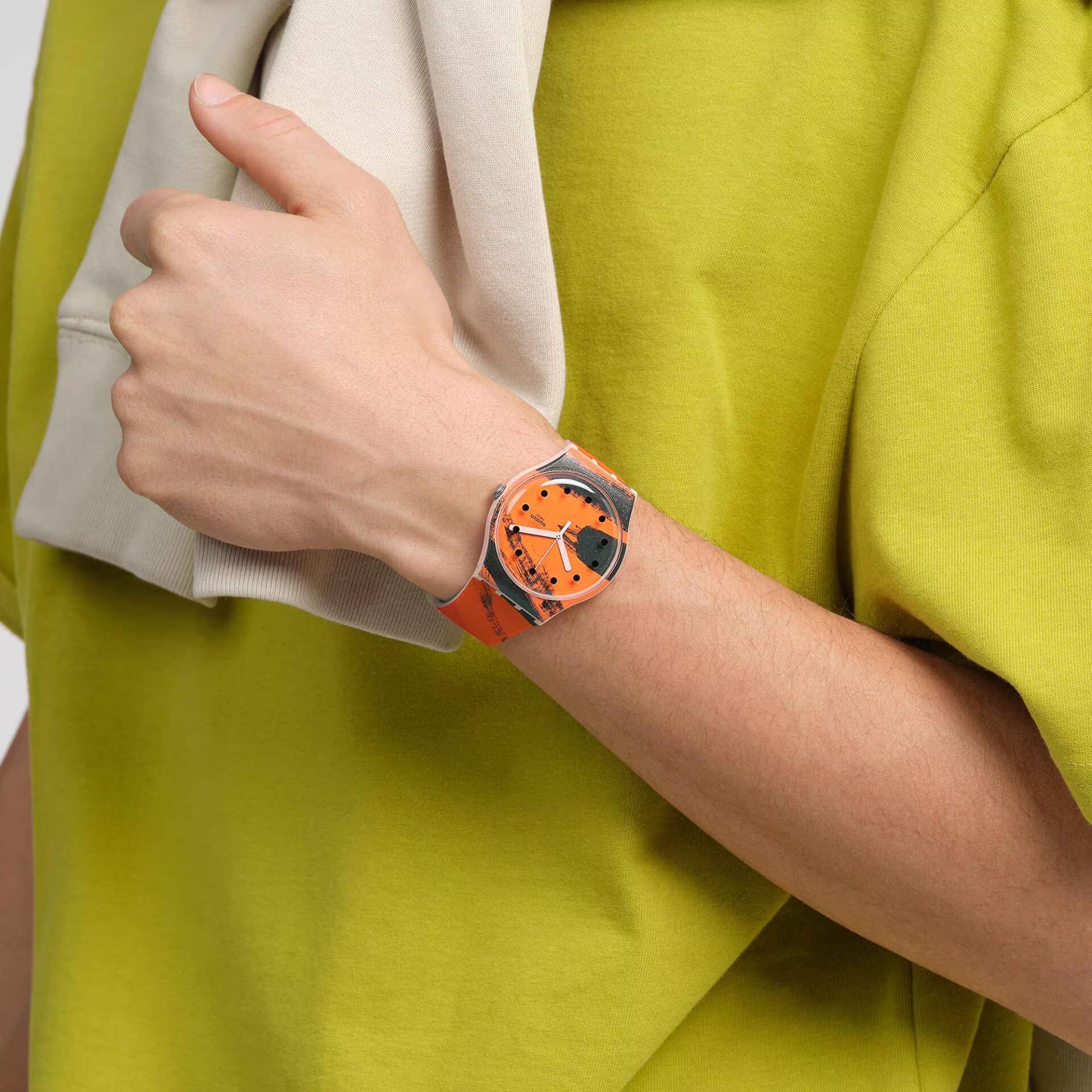 Swatch Barns-Graham's Orange und Rot auf Pink Silikonarmband Uhr SUOZ362C