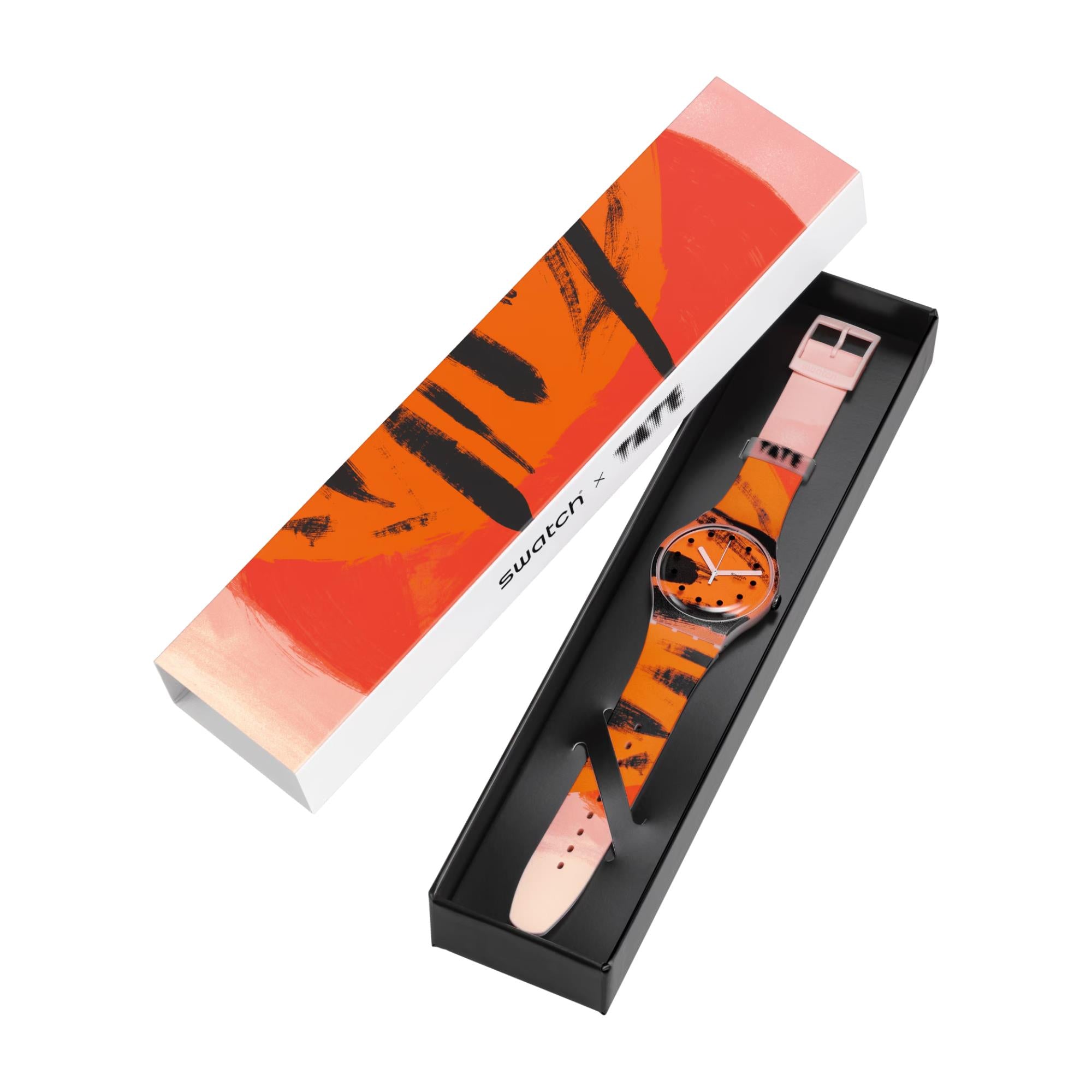Swatch Barns-Graham's Orange und Rot auf Pink Silikonarmband Uhr SUOZ362C