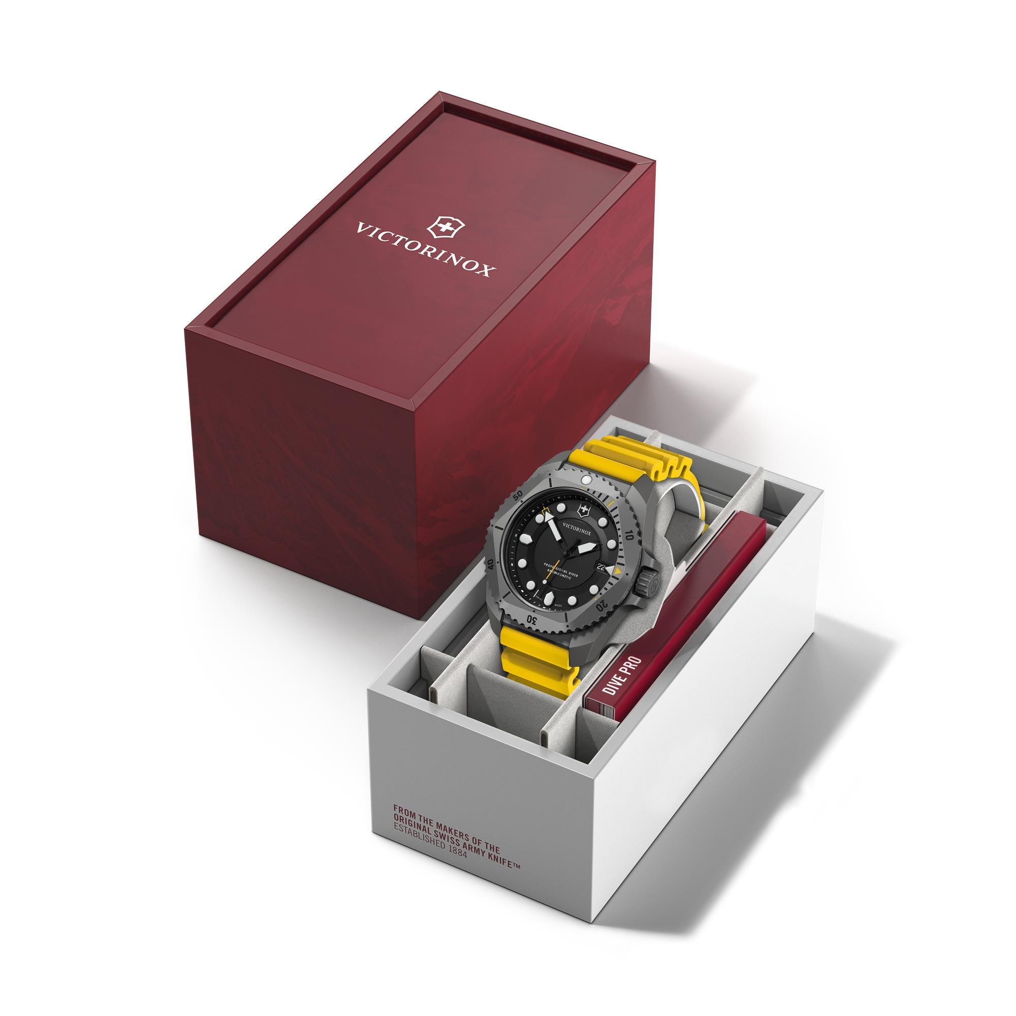 Victorinox Dive Pro 241992 watch displayed in premium red and white gift box packaging