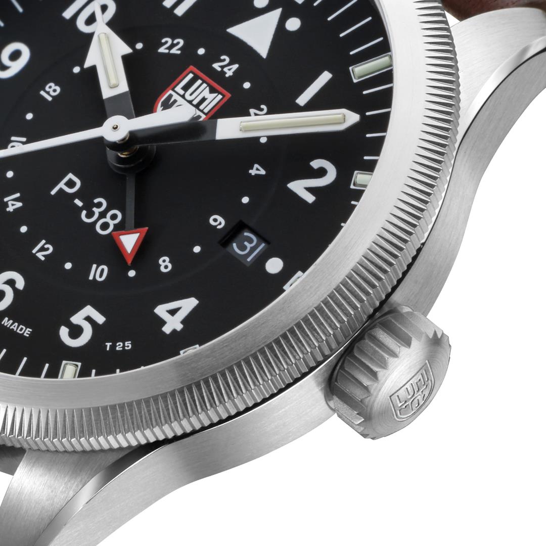 Luminox Air Pilot P-38 Lightning GMT Schwarzes Zifferblatt Braunes Lederarmband Herren Uhr XA.9521