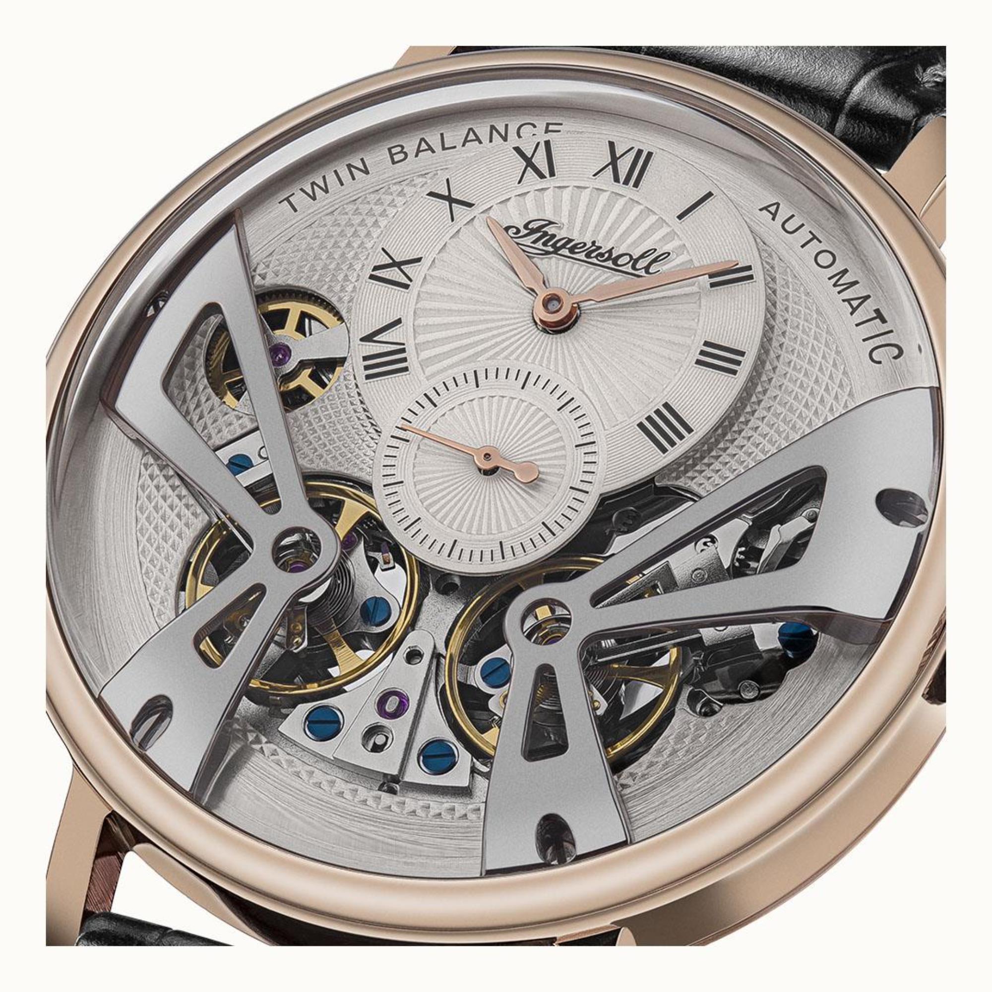 Ingersoll 1892 Der Tennessee Automatik Herren Uhr mit Grauem Vinyl und Fächerstruktur Zifferblatt und Lederarmband - I13101