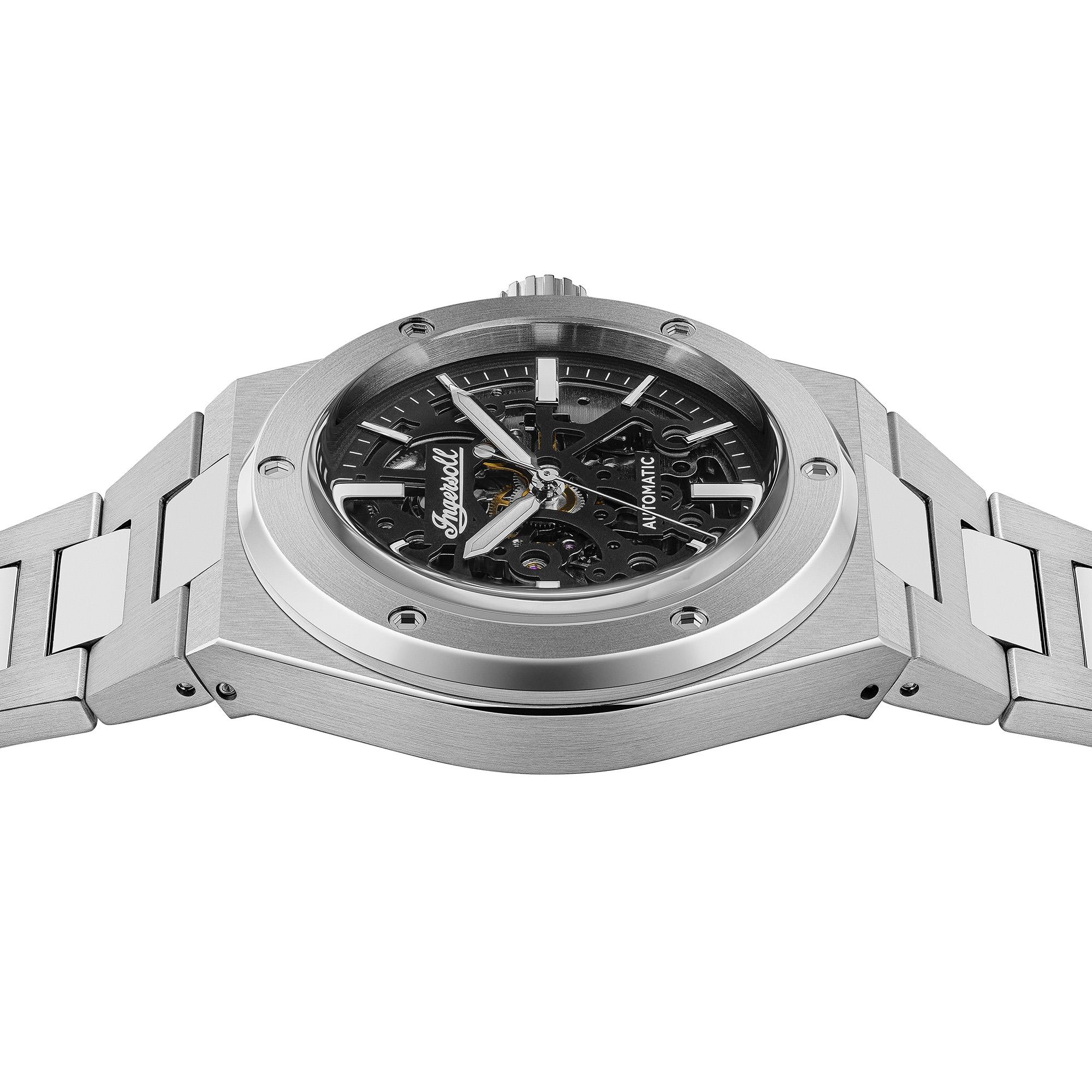 Ingersoll 1892 The Baller Automatic Men's Watch with Black Skeleton Dial and Silver Stainless Steel Bracelet - I15002