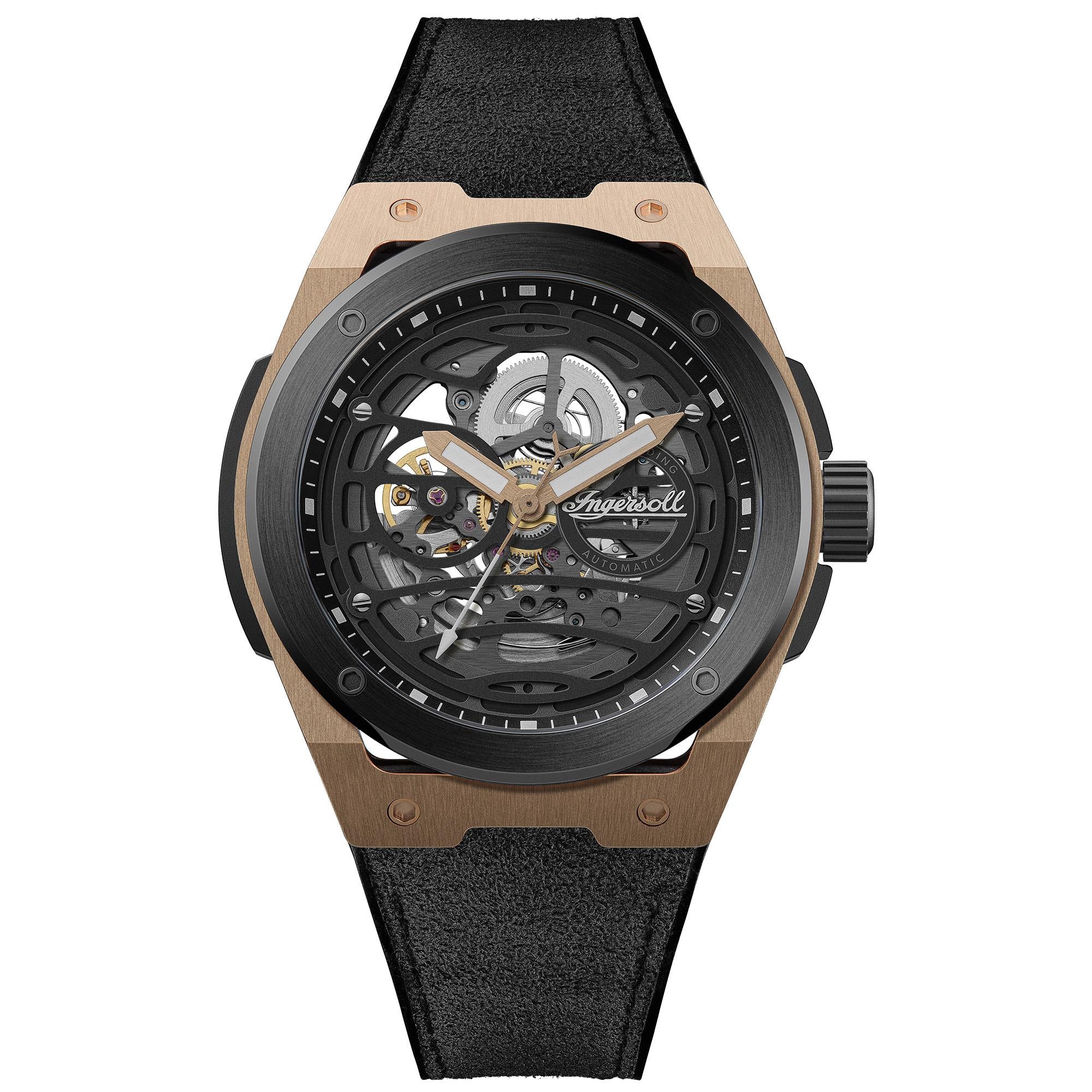 Ingersoll 1892 Der Springfield Automatik Herren Uhr mit Schwarzem Zifferblatt und Schwarzem PU-Armband - I15202