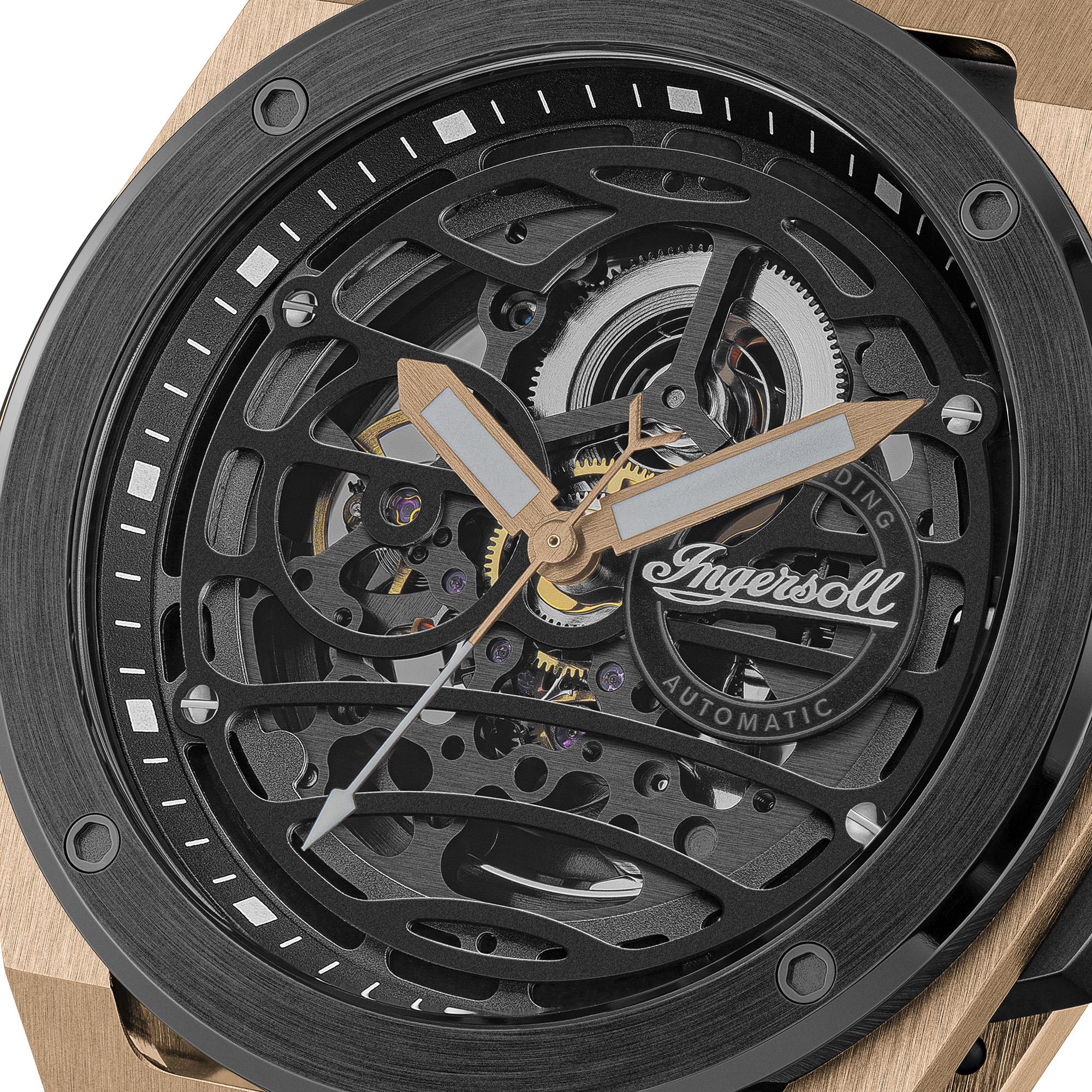 Ingersoll 1892 Der Springfield Automatik Herren Uhr mit Schwarzem Zifferblatt und Schwarzem PU-Armband - I15202