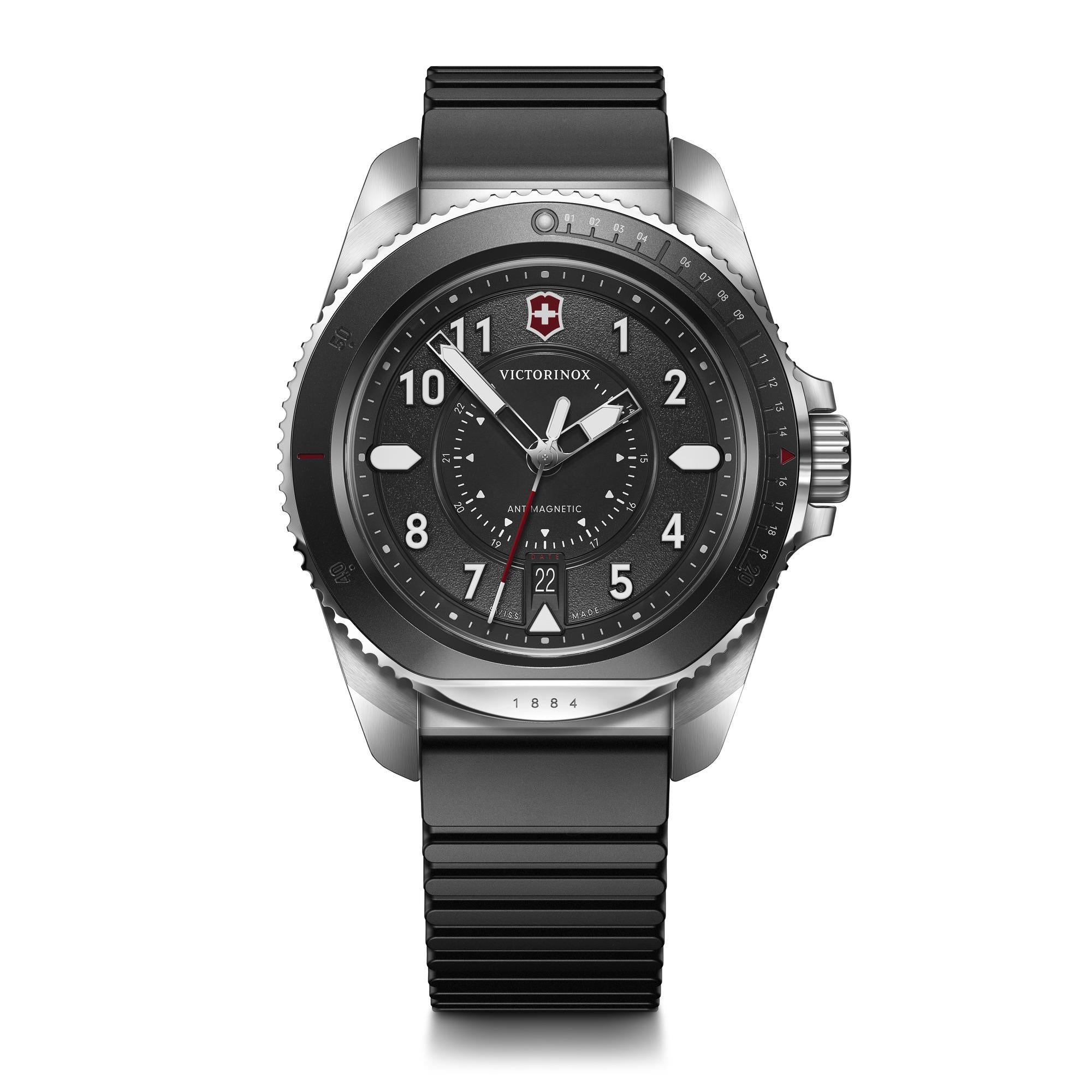 Victorinox Journey 1884 43mm Schwarzes Zifferblatt Silikon & Leder Set Herren Quarz Uhr 241976.1