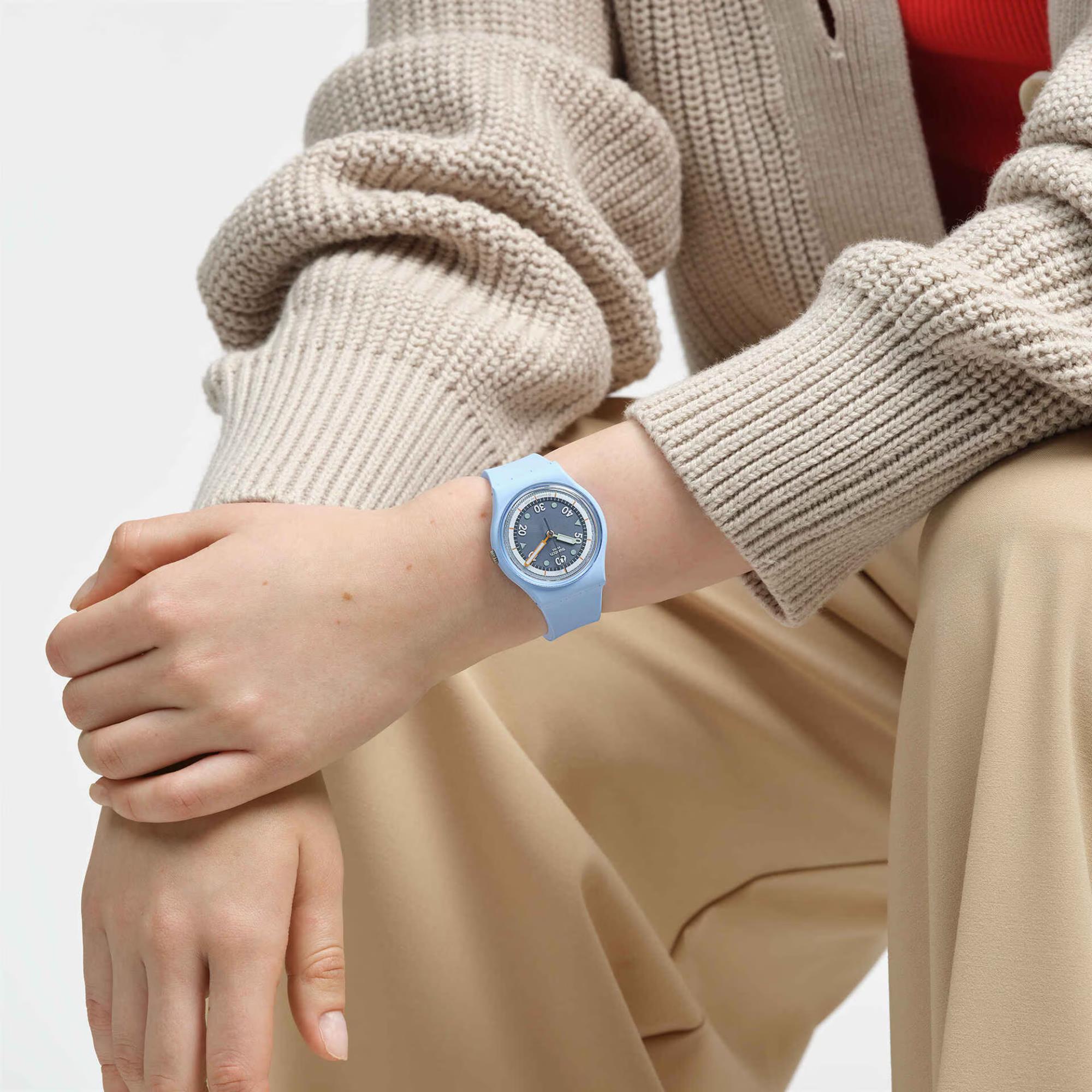 Swatch Frozen Waterfall Bioceramic Light Blue Dial Silicone Watch SO31L100