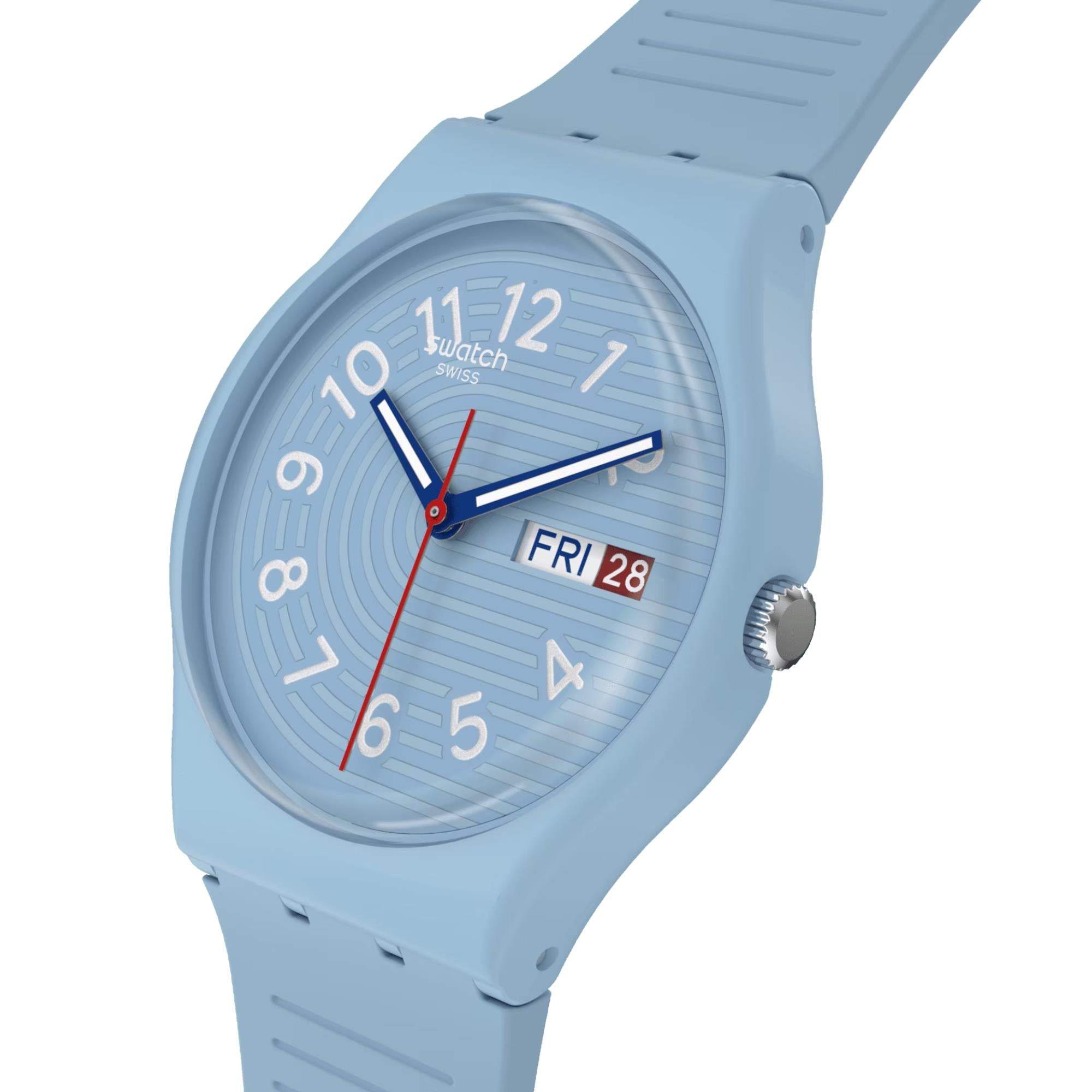 Swatch Trendy Lines in the Sky Hellblaues Zifferblatt Silikon Uhr SO28S704