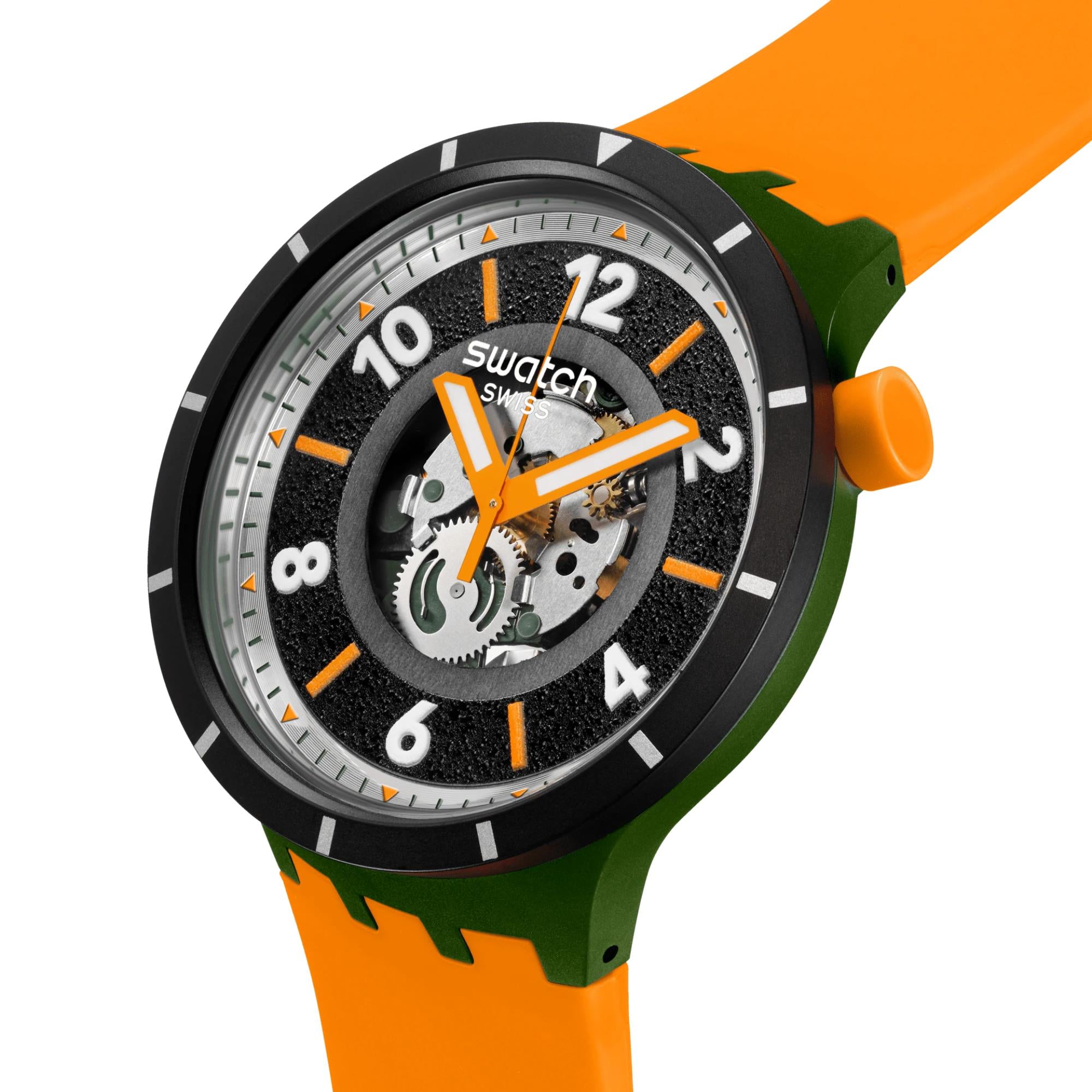 Swatch Big Bold Fall-Iage Black Dial Silicone Strap Watch SB03G107