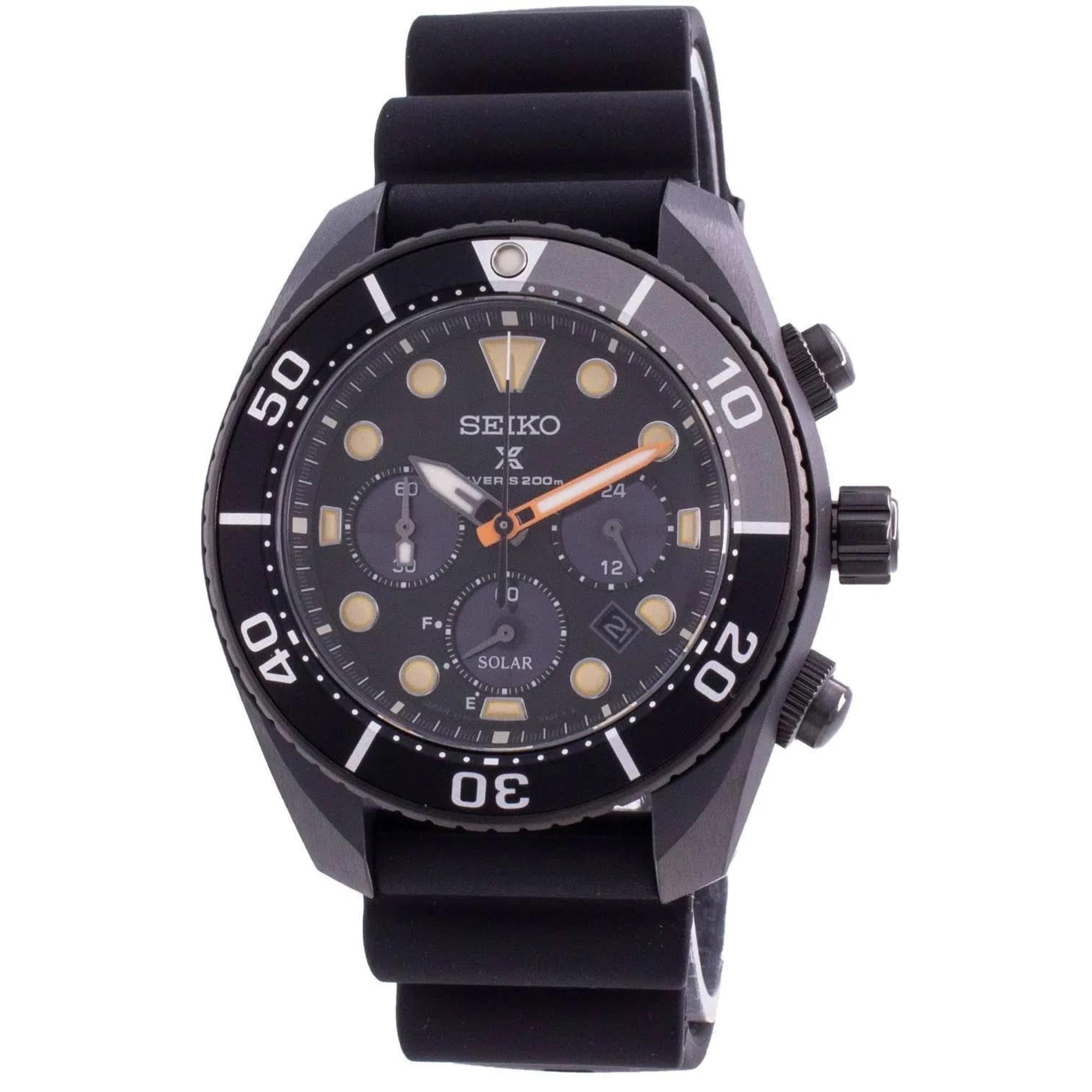 Seiko Limited Edition Diver’s Prospex Schwarze Serie ‘Sumo’ Solar Schwarzes Zifferblatt Silikonarmband Herren Uhr SSC761J1