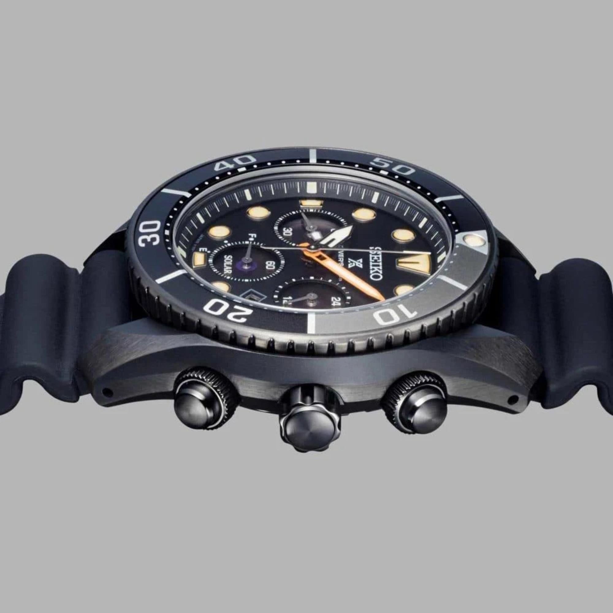 Seiko Limited Edition Diver’s Prospex Schwarze Serie ‘Sumo’ Solar Schwarzes Zifferblatt Silikonarmband Herren Uhr SSC761J1