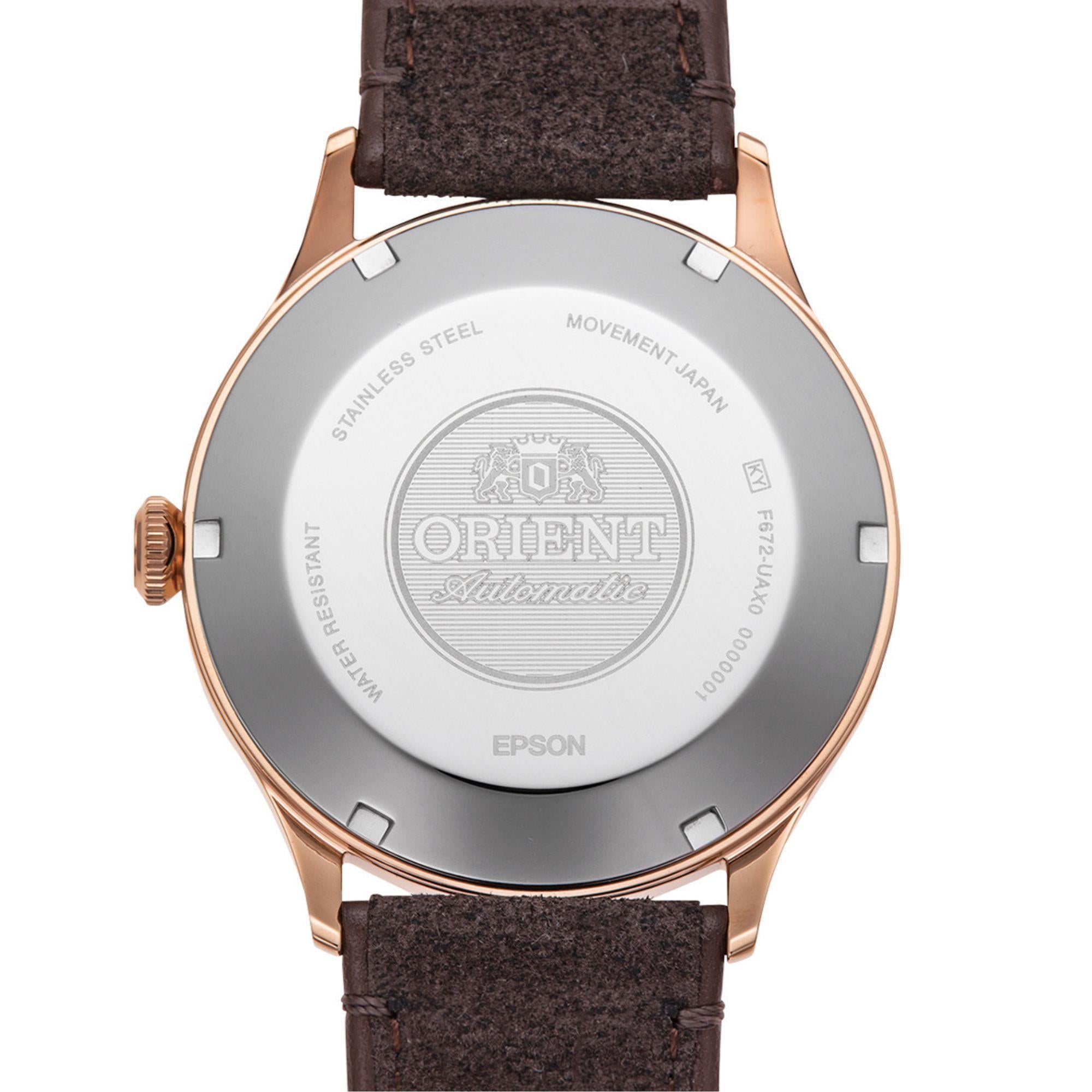 Orient Bambino 42mm Bronze Dial Leather Mens Automatic Watch RA-AC0P04Y10B