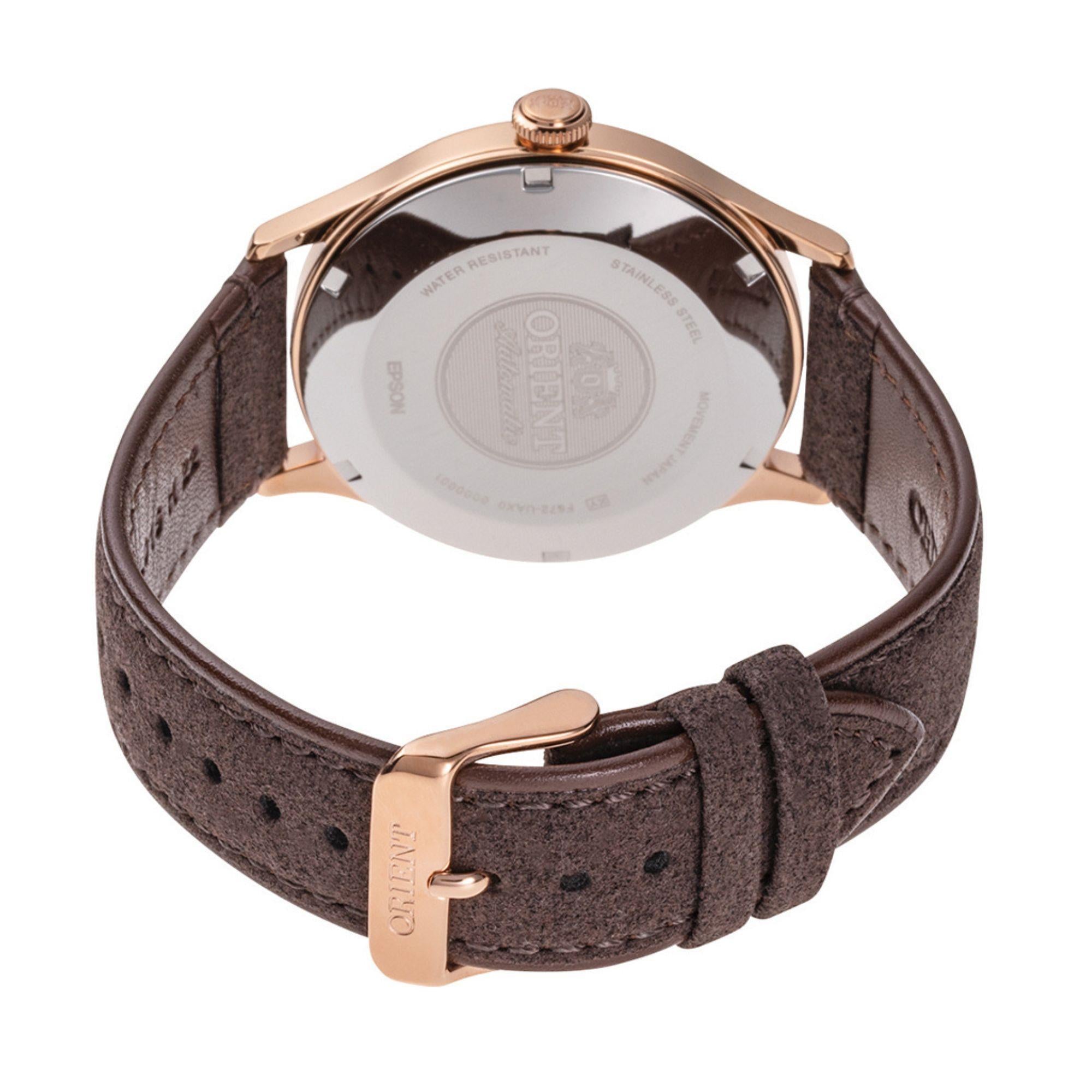 Orient Bambino 42mm Bronze Dial Leather Mens Automatic Watch RA-AC0P04Y10B
