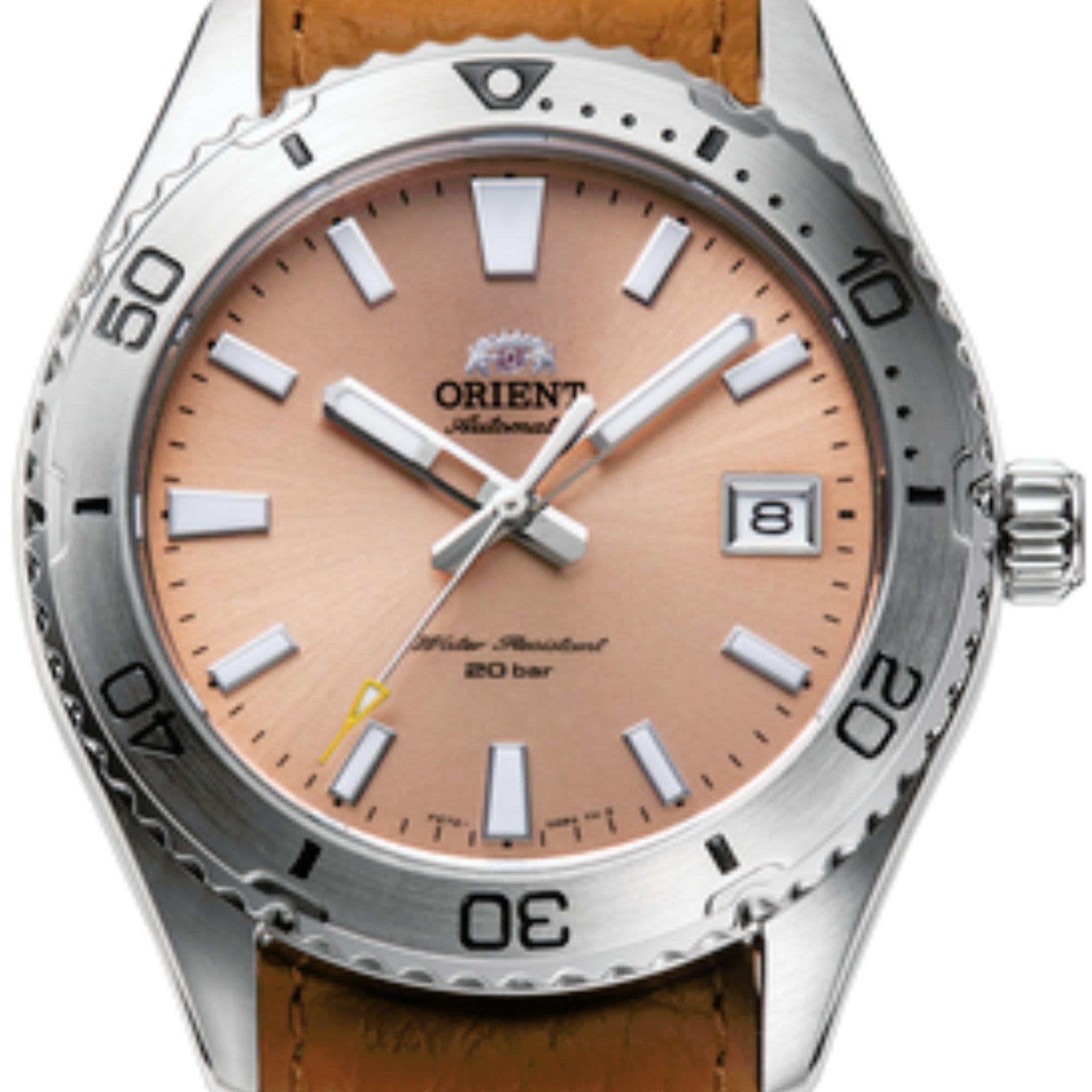 Orient Mako 40mm Orange Dial Leather Mens Automatic Watch RA-AC0Q05P10B
