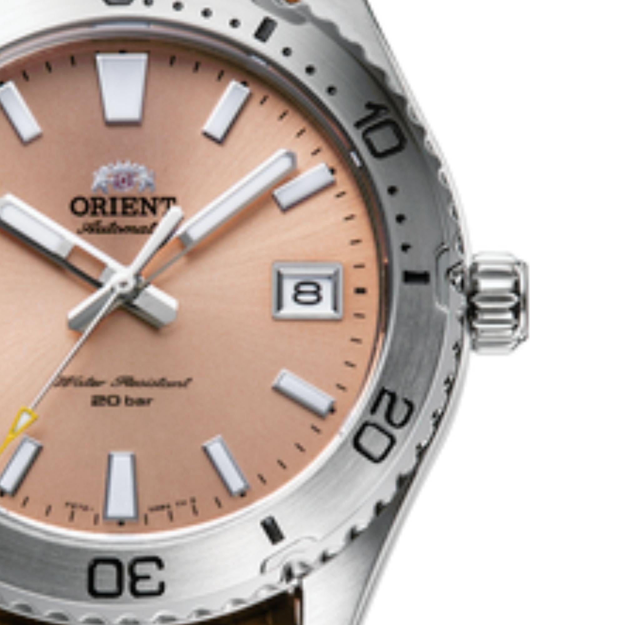 Orient Mako 40mm Orange Dial Leather Mens Automatic Watch RA-AC0Q05P10B